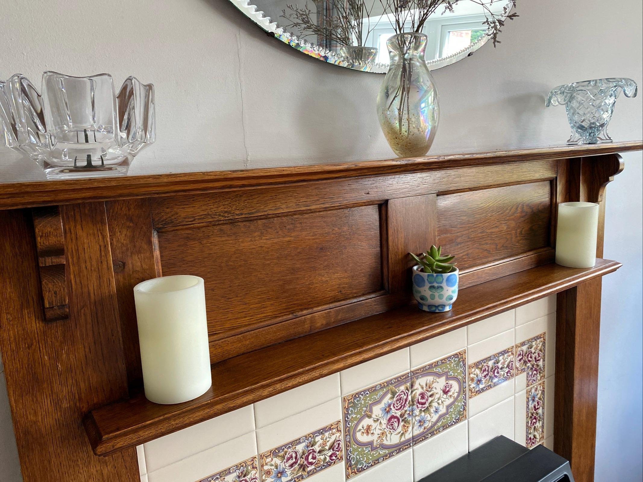Antique 1920s Solid Oak Fireplace Mantel Surround