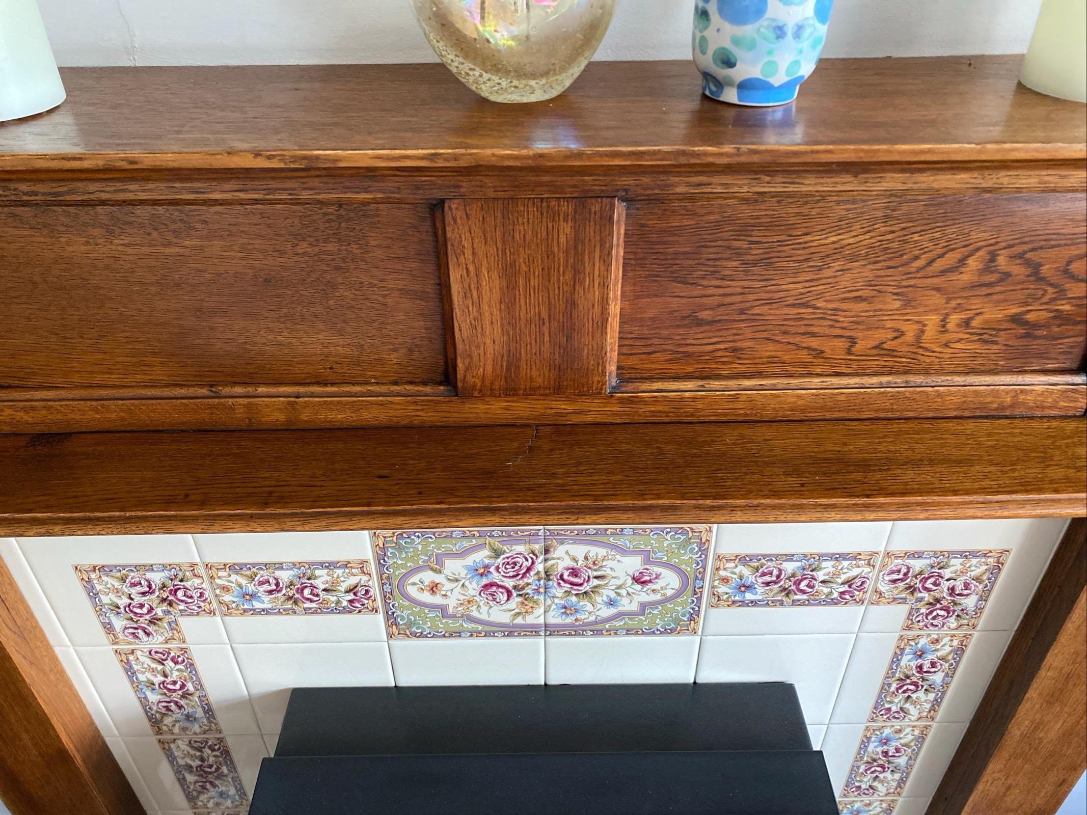 Antique 1920s Solid Oak Fireplace Mantel Surround