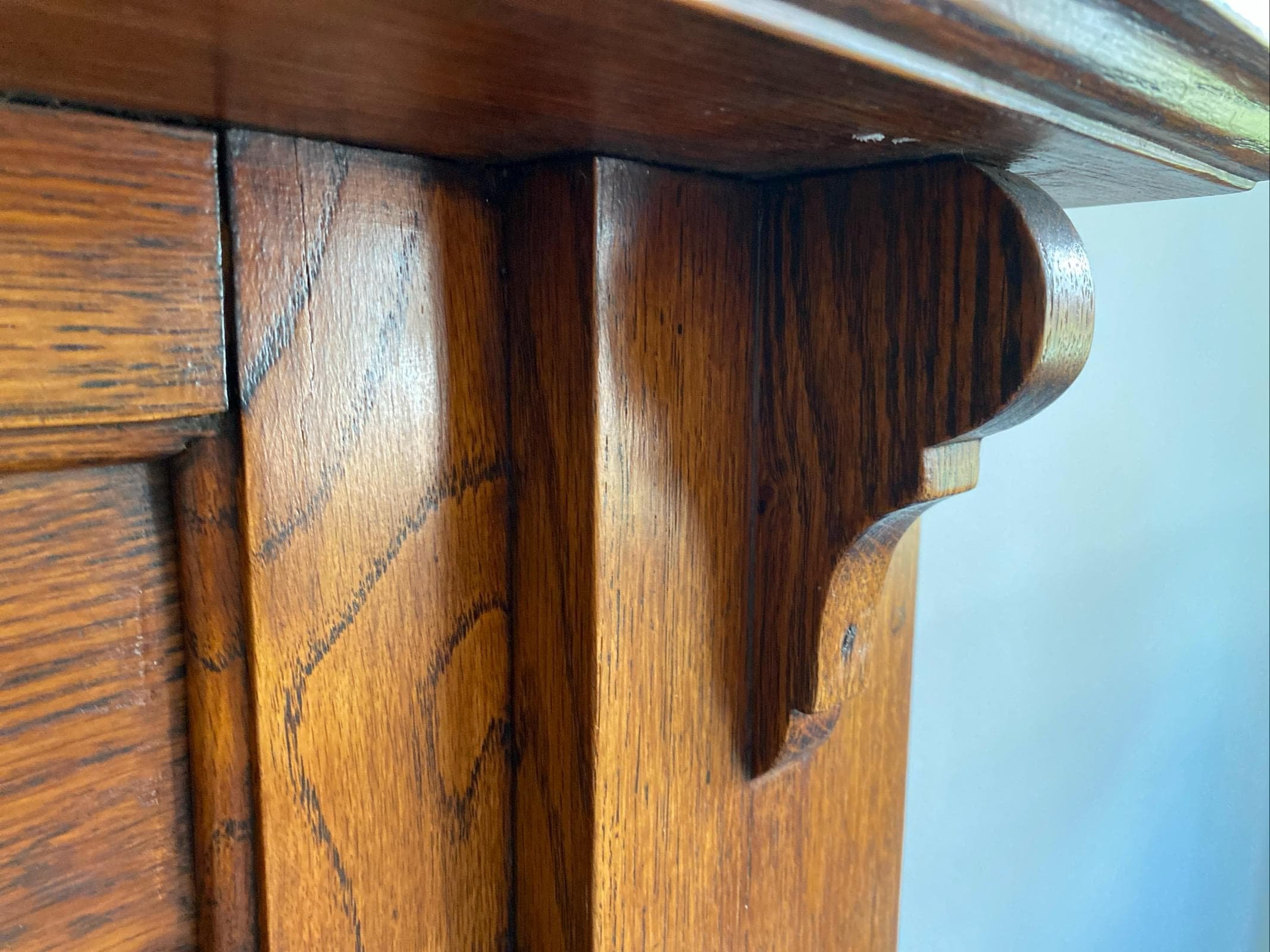 Antique 1920s Solid Oak Fireplace Mantel Surround