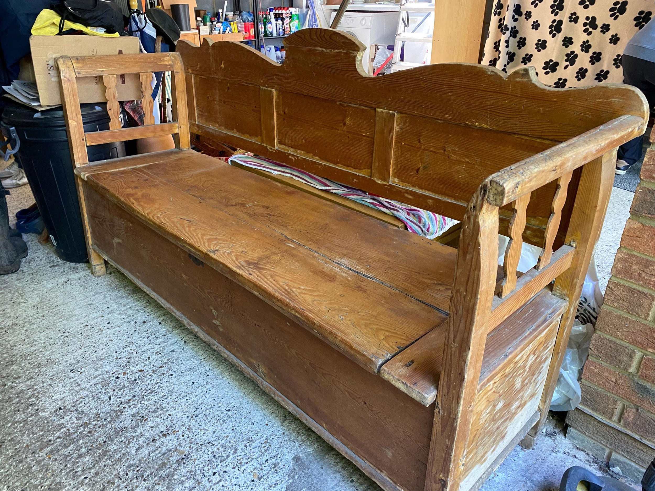 Reclaimed Antique Victorian Pine Monks Bench Settle With Storage