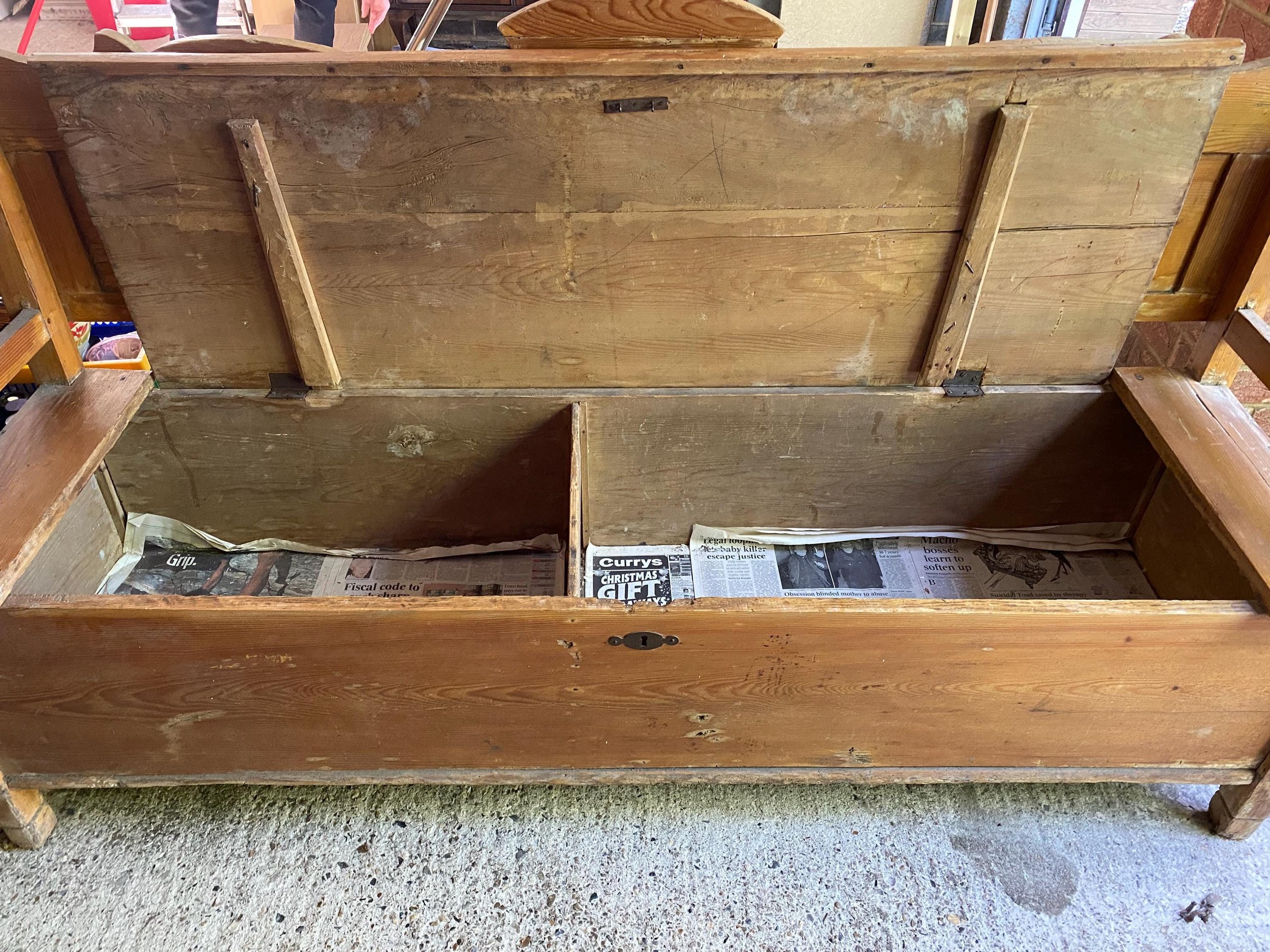 Reclaimed Antique Victorian Pine Monks Bench Settle With Storage