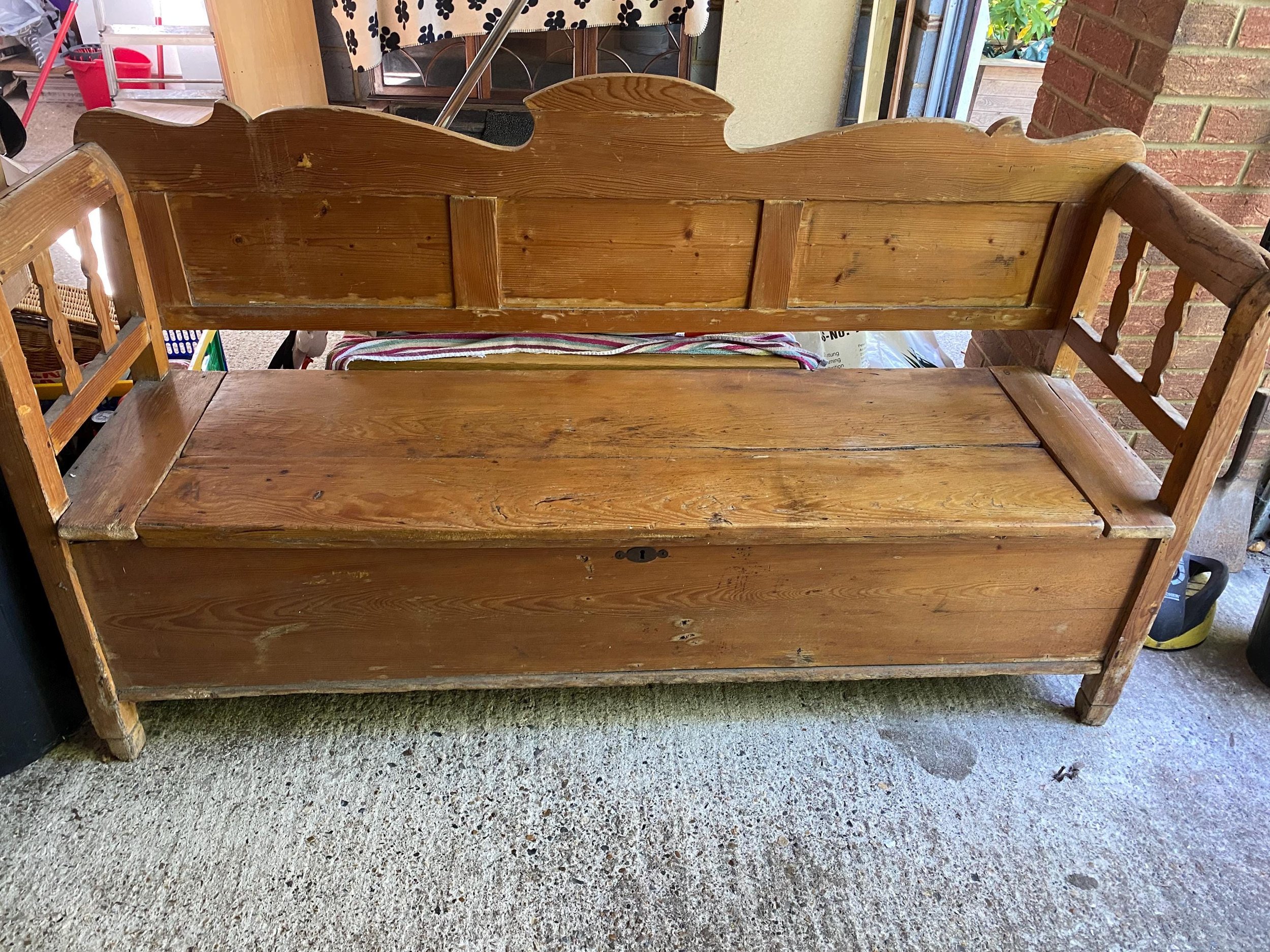 Reclaimed Antique Victorian Pine Monks Bench Settle With Storage