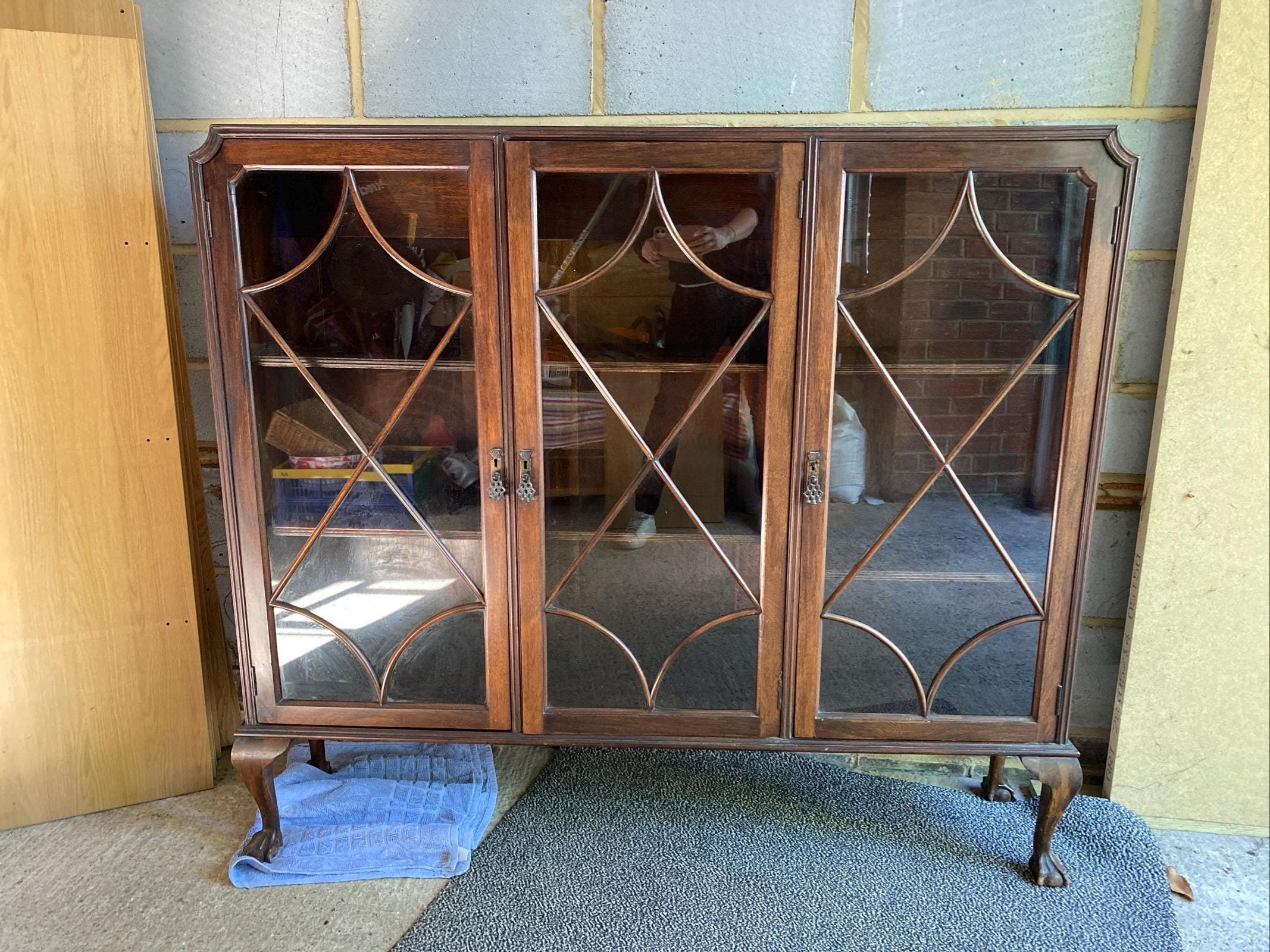 Antique 1920s Oak Glass Display Cabinet