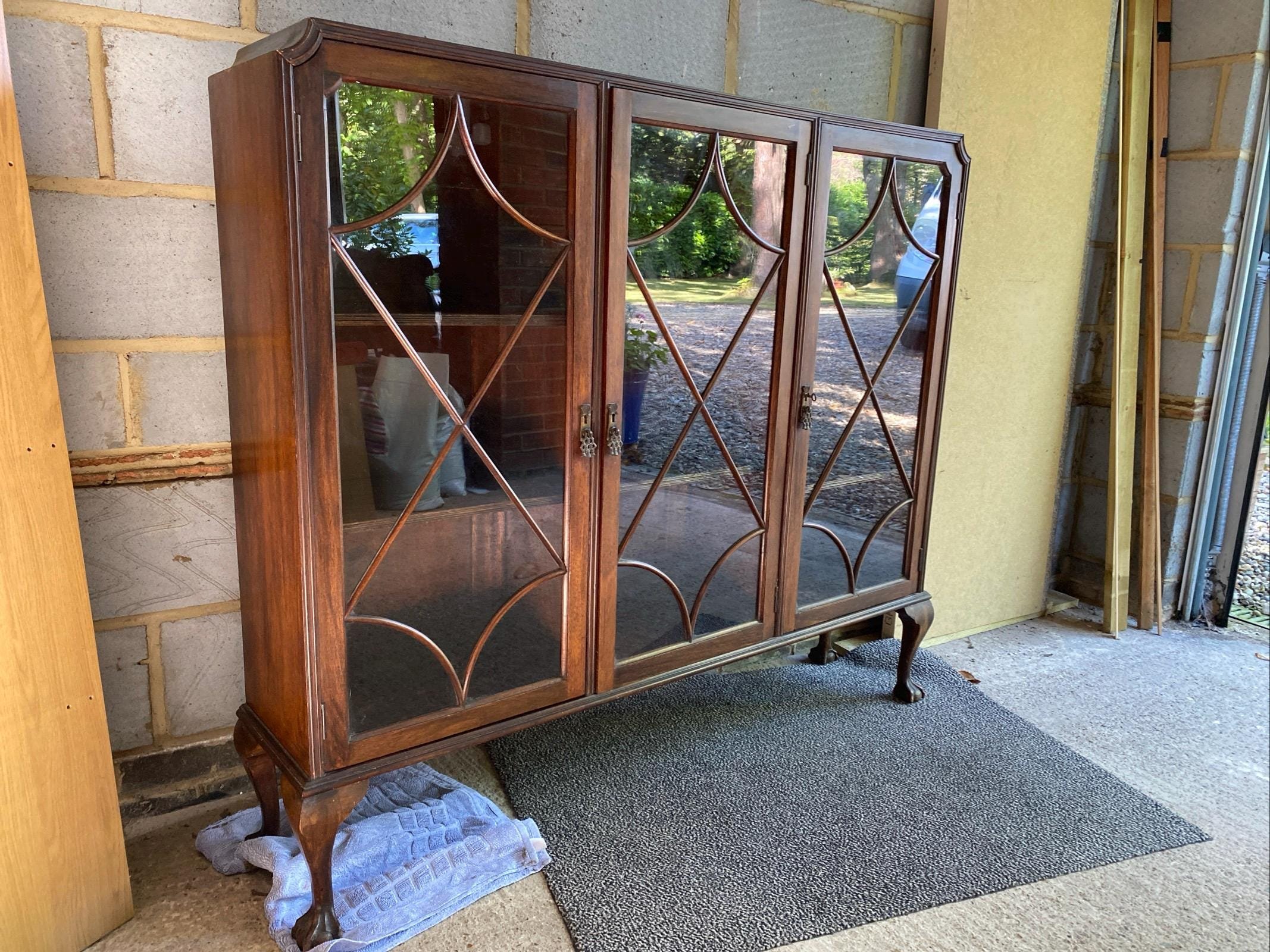 Antique 1920s Oak Glass Display Cabinet
