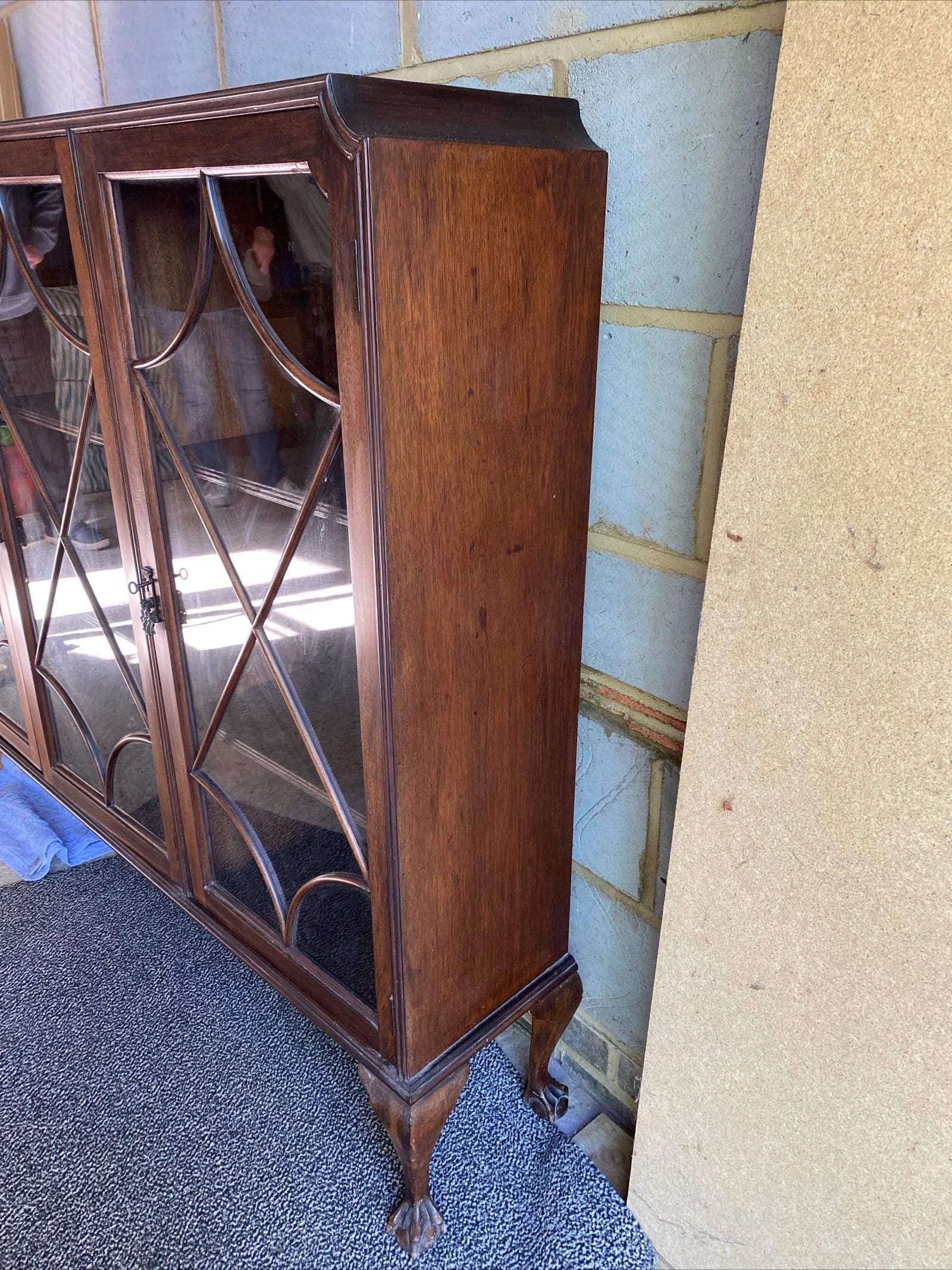 Antique 1920s Oak Glass Display Cabinet