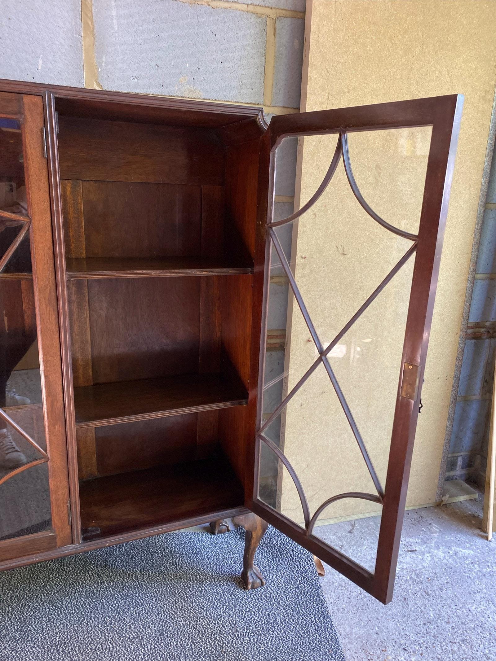 Antique 1920s Oak Glass Display Cabinet