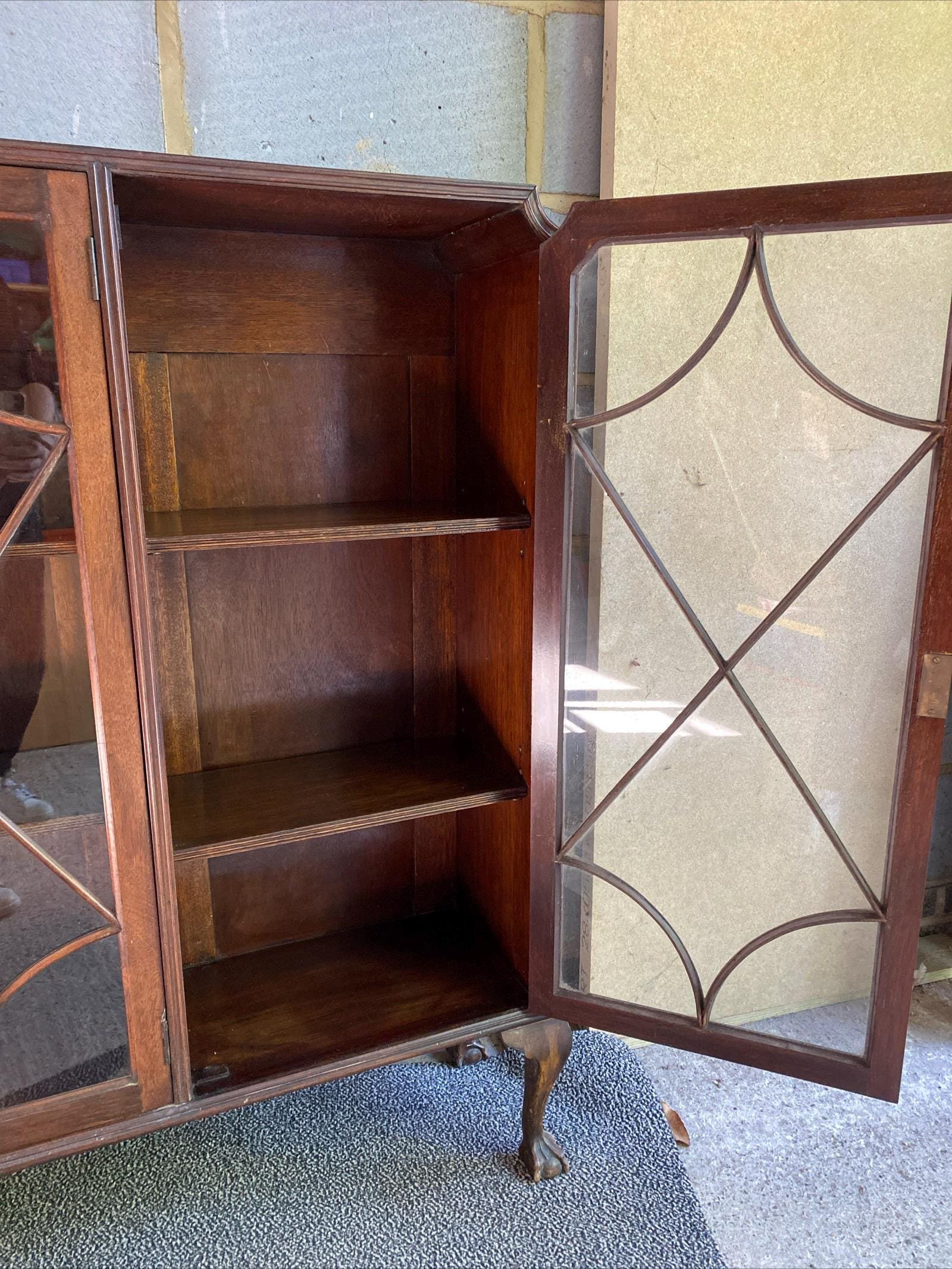 Antique 1920s Oak Glass Display Cabinet