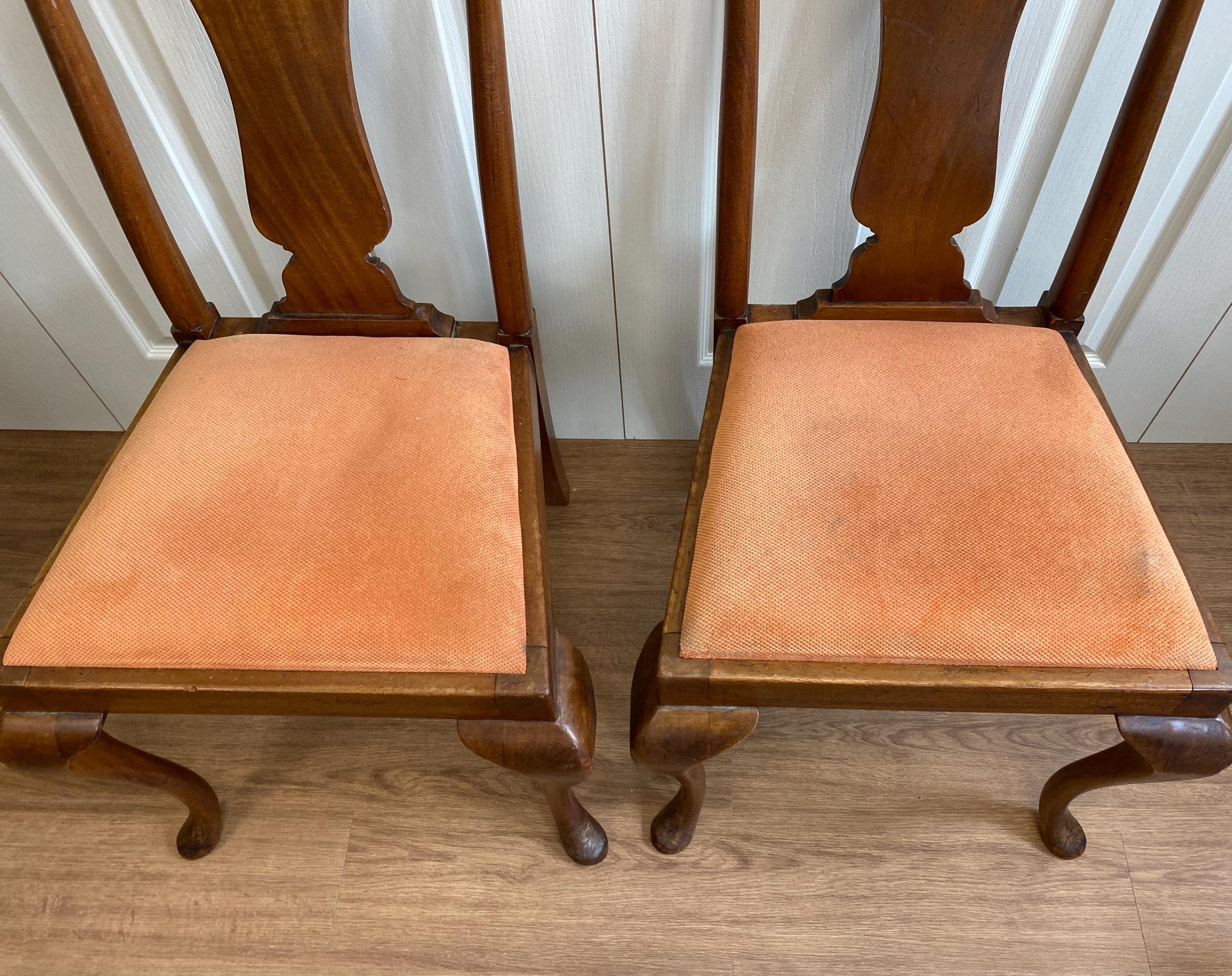 Five antique Victorian walnut JAS Shoolbred dining chairs