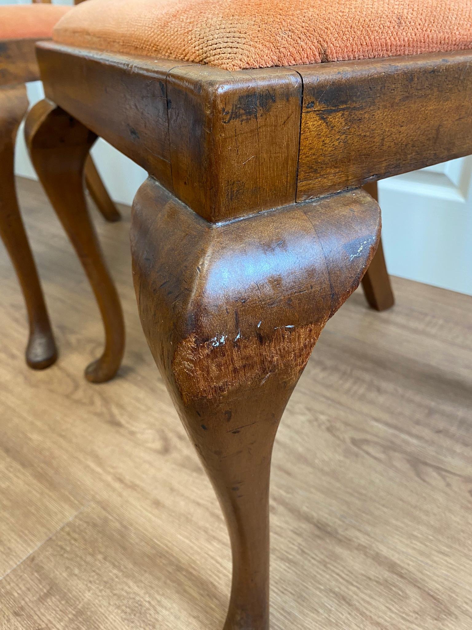 Five antique Victorian walnut JAS Shoolbred dining chairs