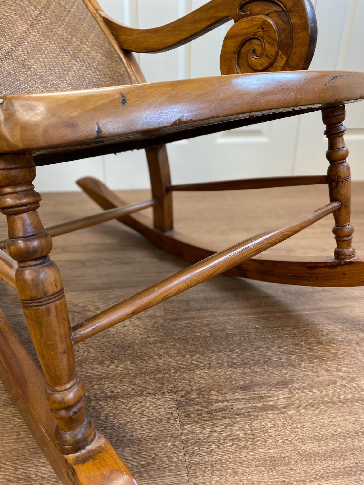 Antique Victorian 19th Century Walnut Caned Lincoln Rocking Chair