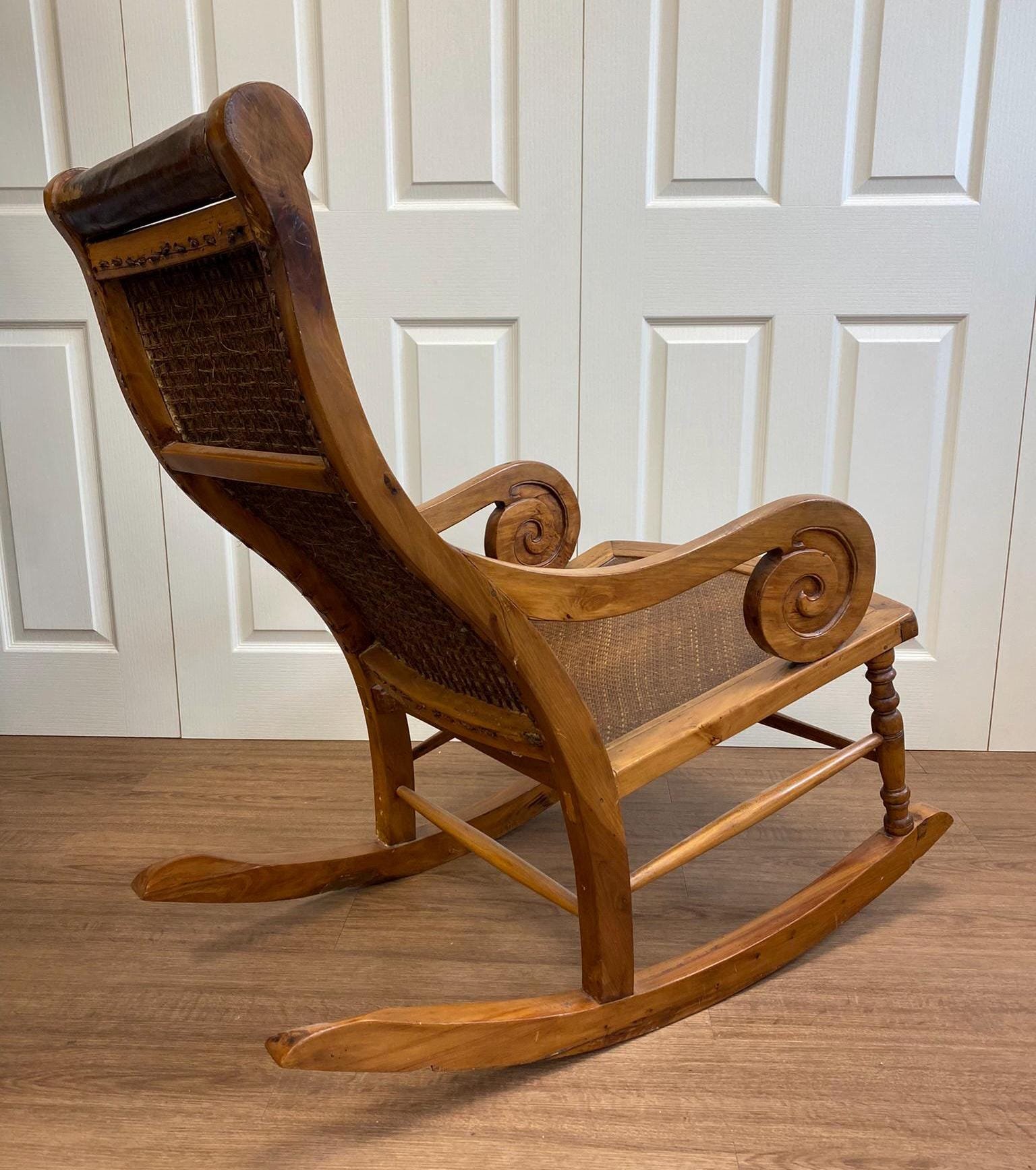 Antique Victorian 19th Century Walnut Caned Lincoln Rocking Chair