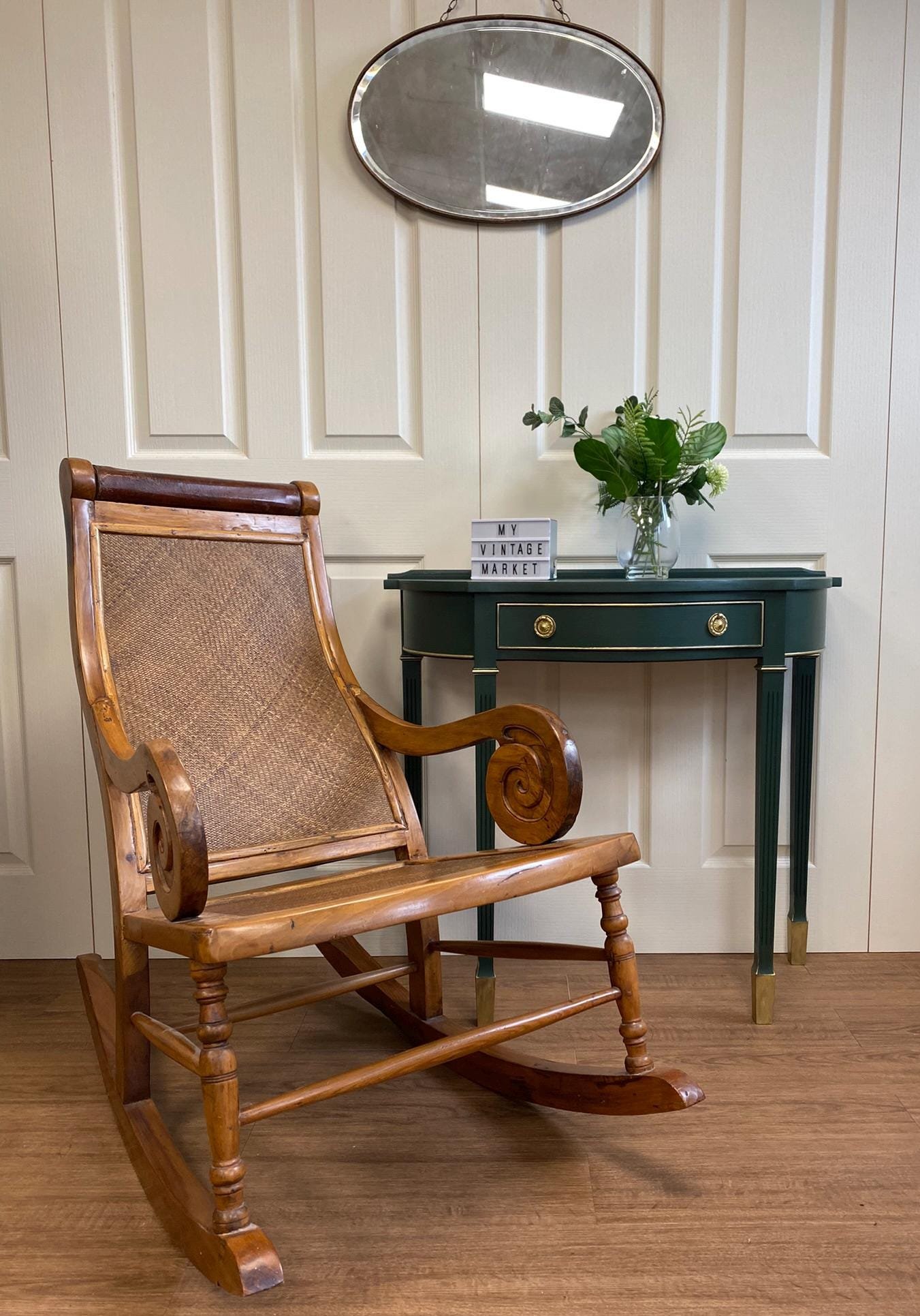 Antique Victorian 19th Century Walnut Caned Lincoln Rocking Chair