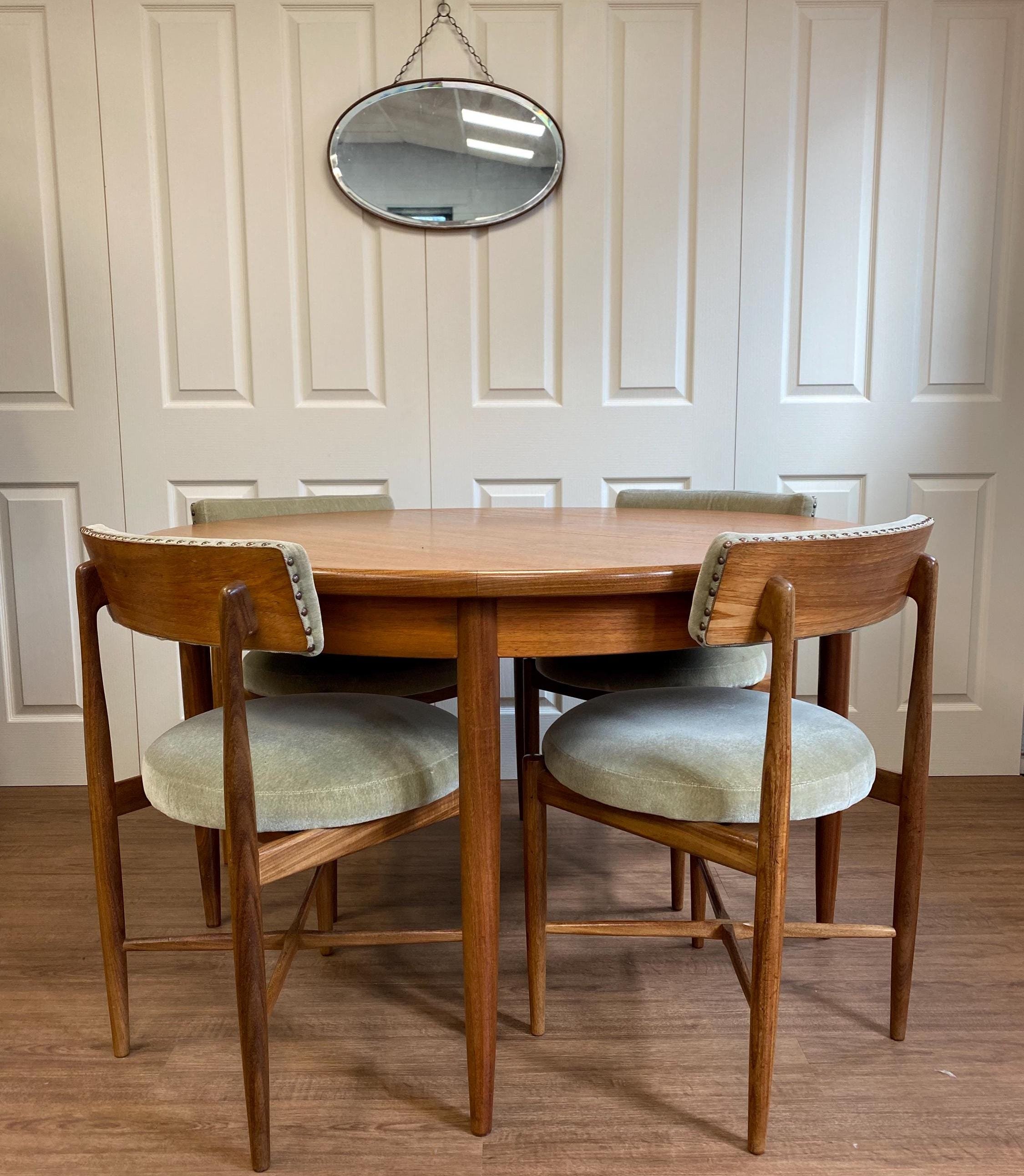 1960s G Plan Fresco solid teak extending dining table and four chairs