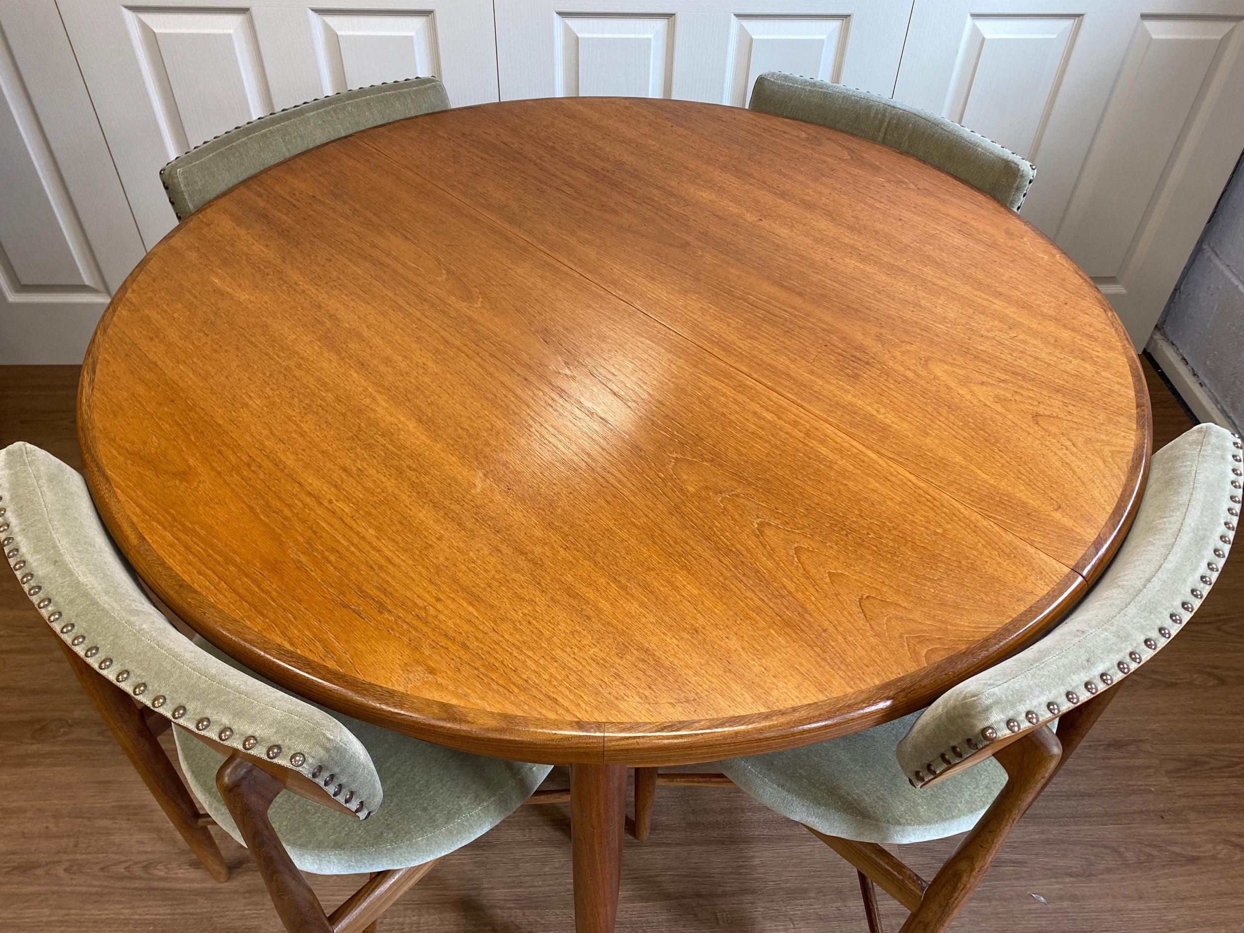 1960s G Plan Fresco solid teak extending dining table and four chairs