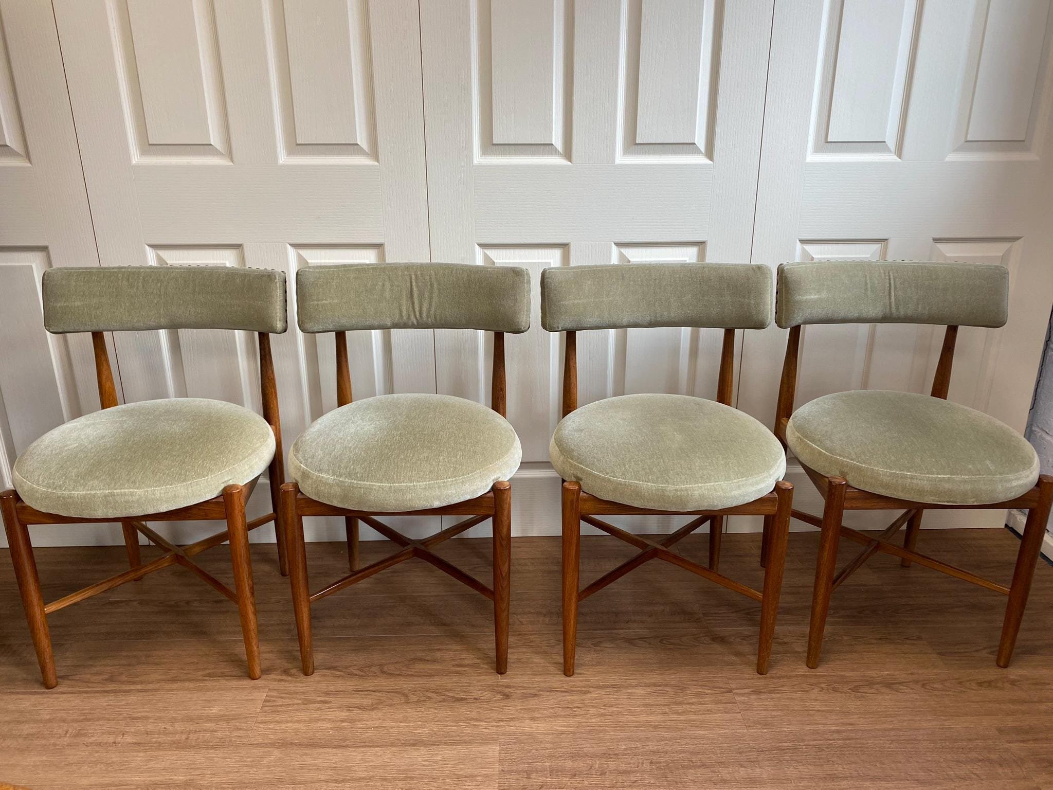 1960s G Plan Fresco solid teak extending dining table and four chairs