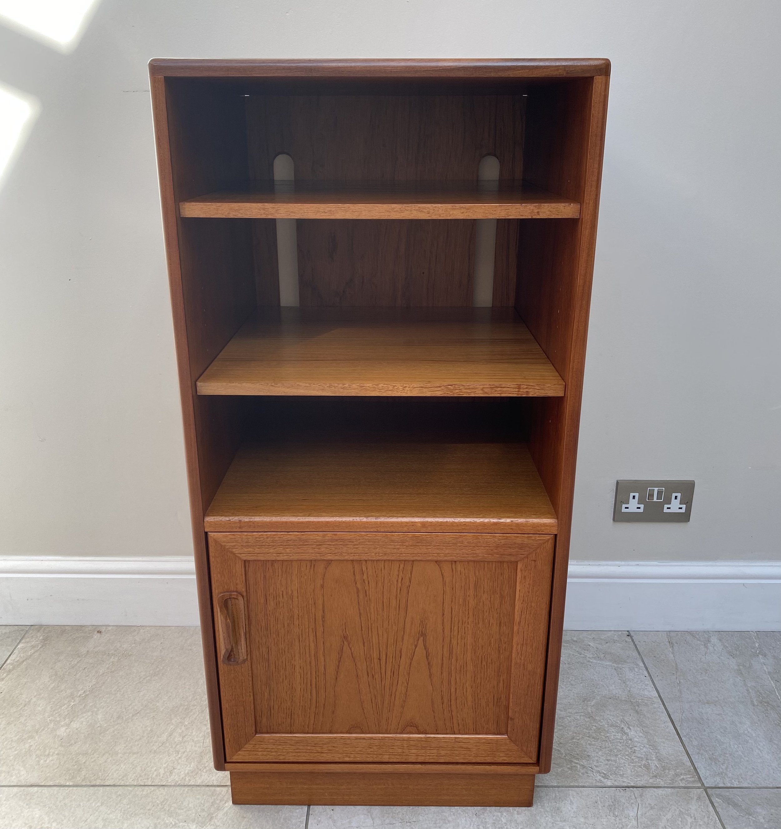 Vintage mid century G Plan Fresco teak record cabinet by E Gomme.