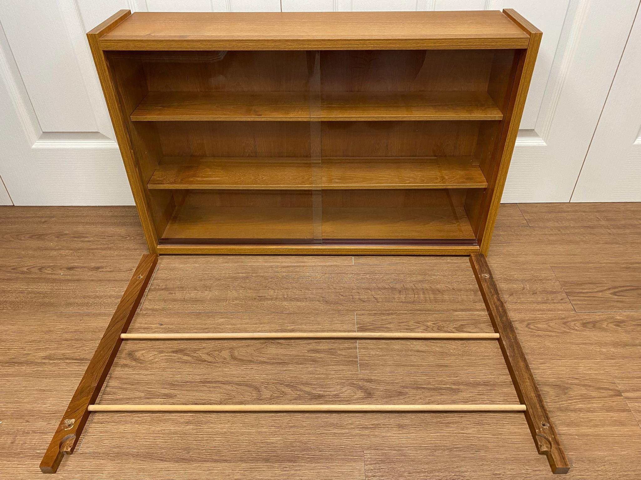 1960s mid century teak PS System, Danish Furniture glass sliding door floating wall cabinet design number 3309
