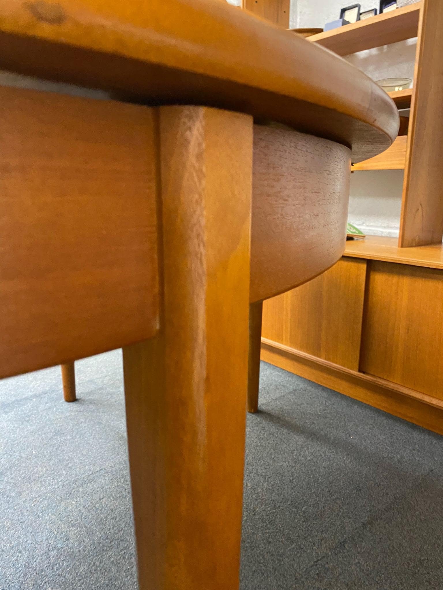Mid century 1960s Danish style solid teak extending oval dining table