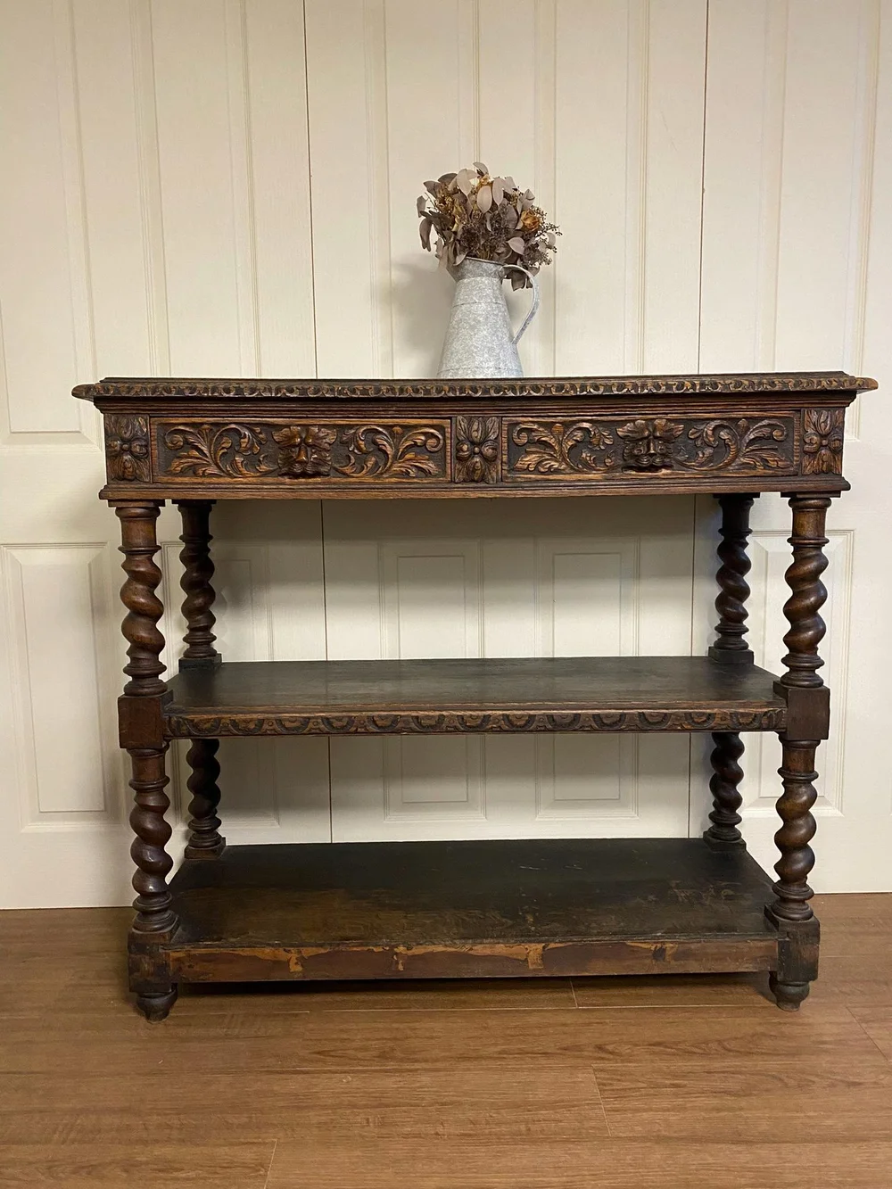 Antique Victorian French Dark Oak Carved Barley Twist Server Buffet Console  — My Vintage Market Vintage shop, up-cycled furniture, bespoke