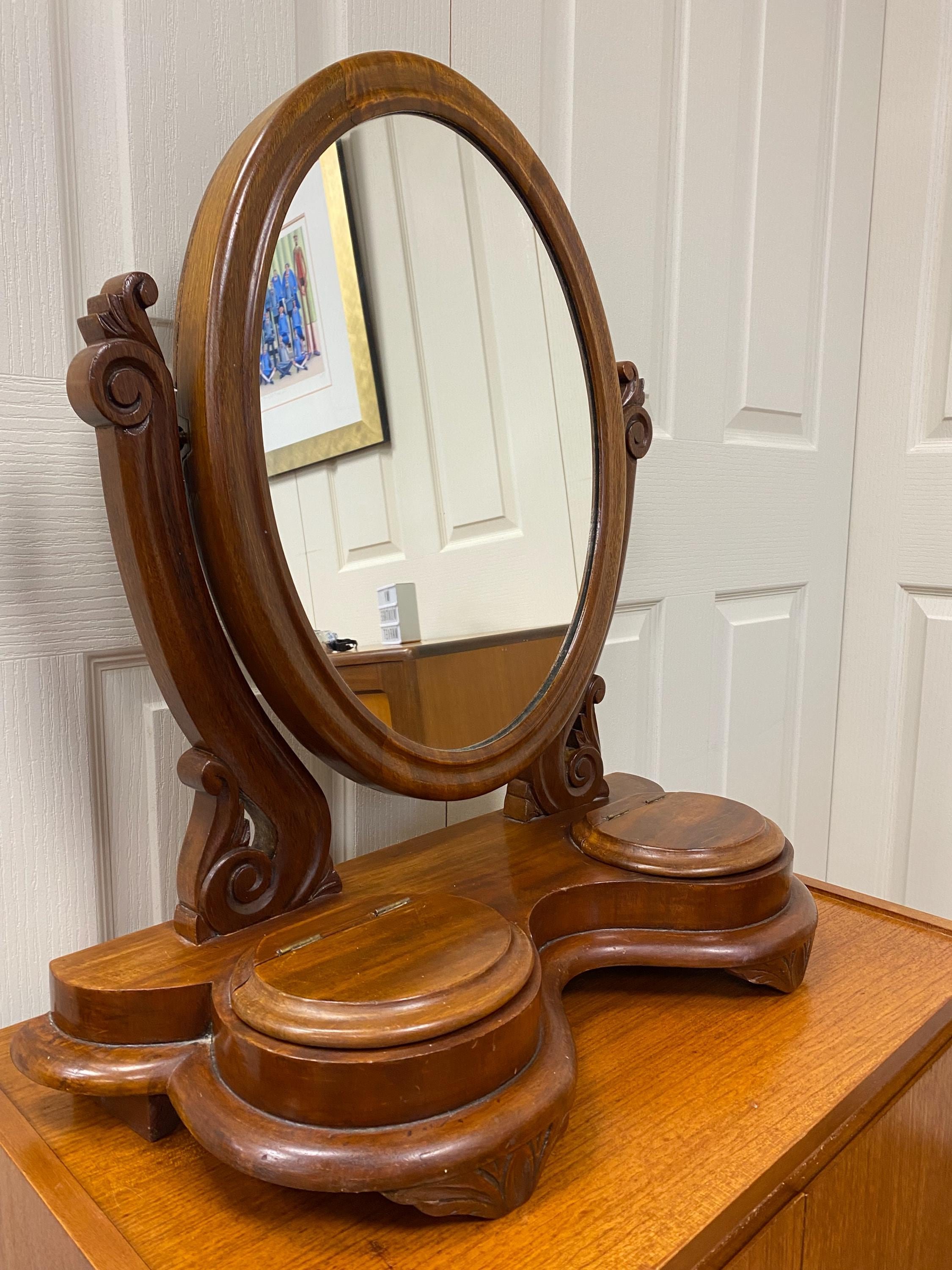 Victorian Mahogany Oval Swivel Table Mirror