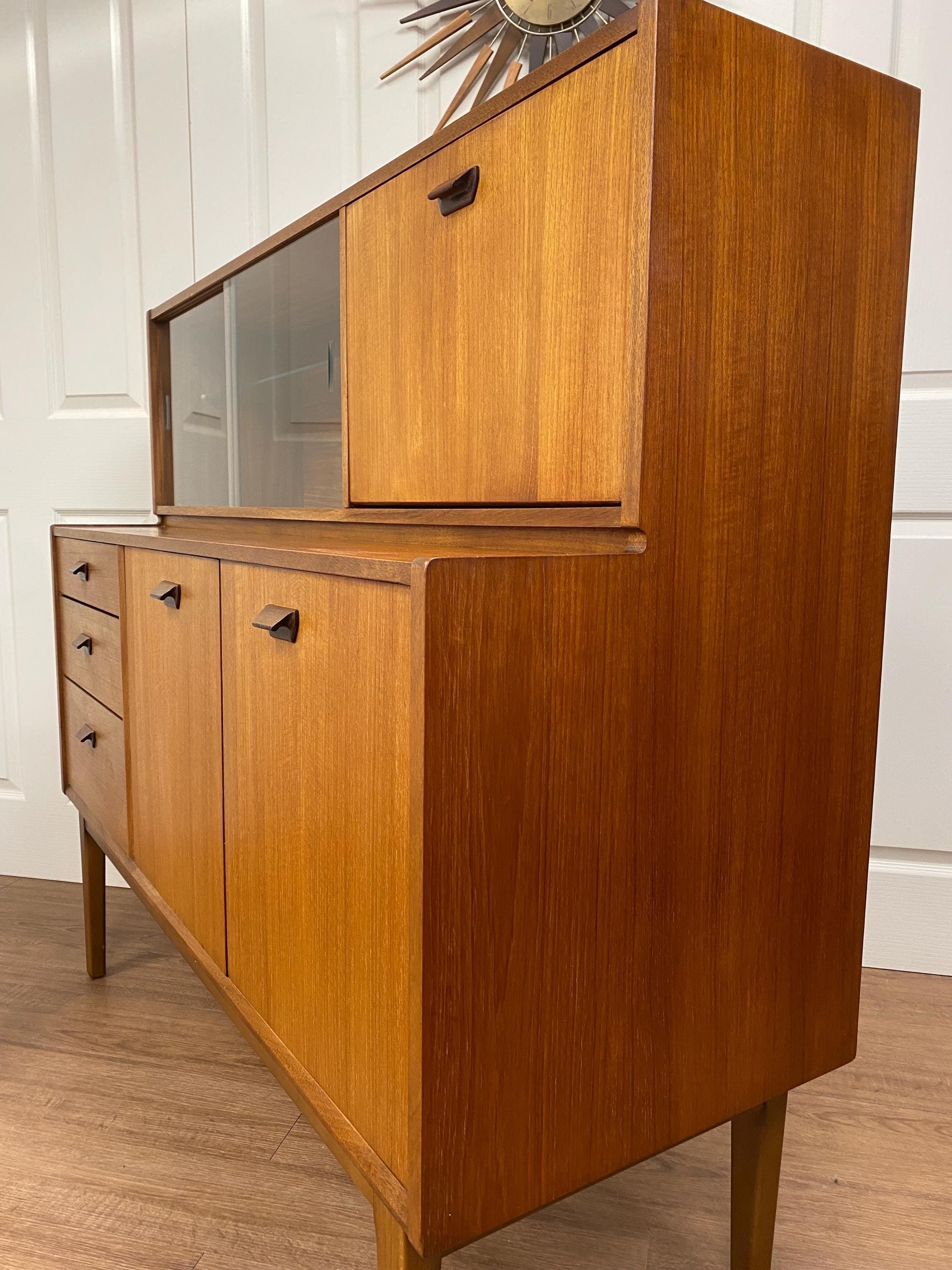 Vintage mid century 1960s Nathan teak glazed highboard sideboard drinks cabinet