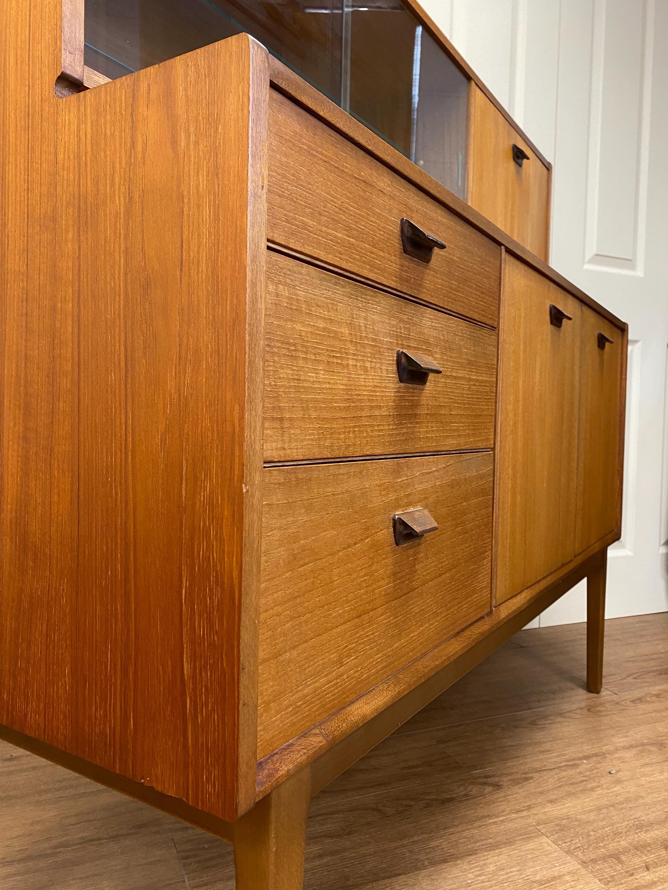 Vintage mid century 1960s Nathan teak glazed highboard sideboard drinks cabinet