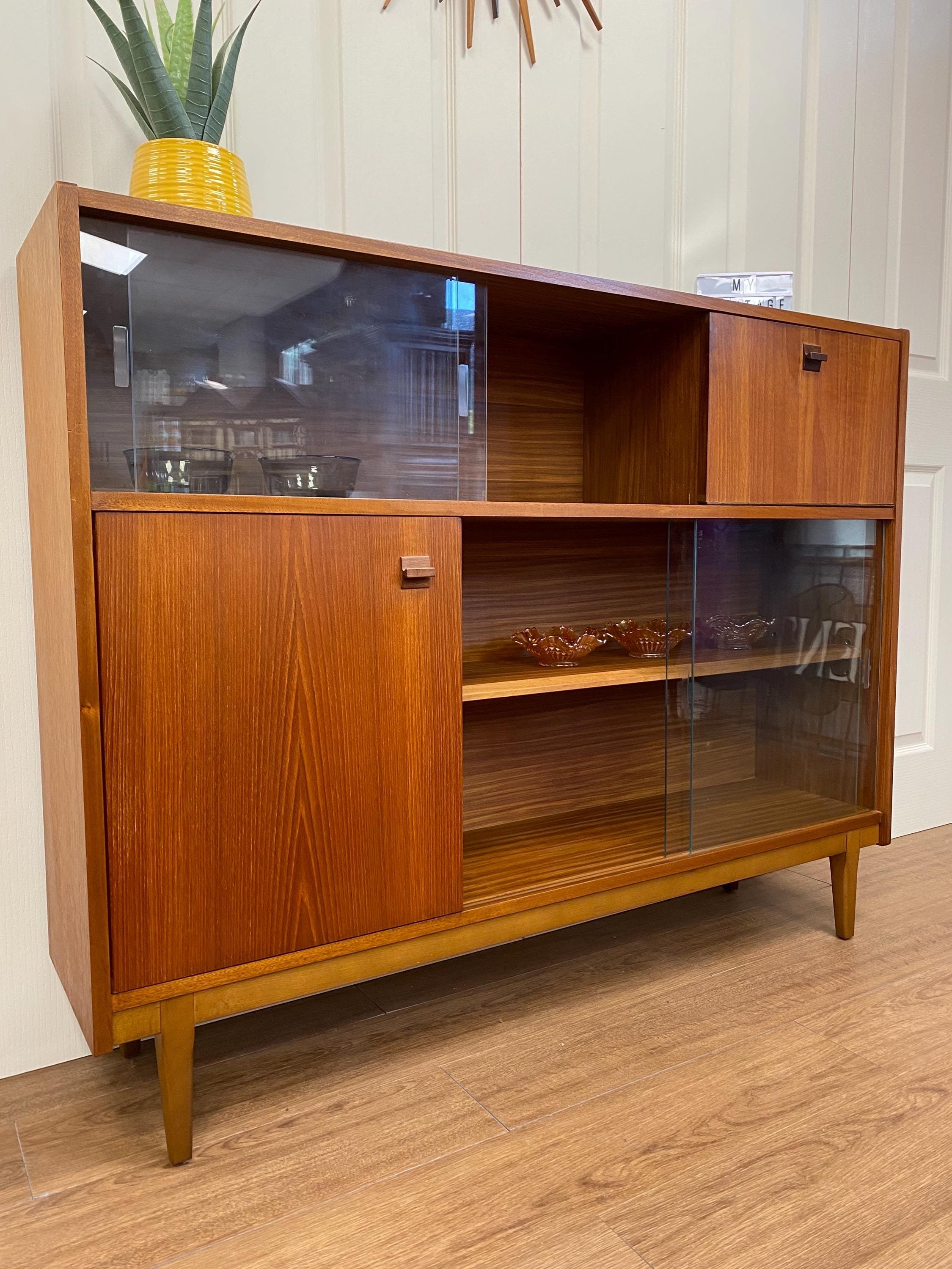 Vintage mid century 1960s Nathan teak glazed bookcase drinks cabinet