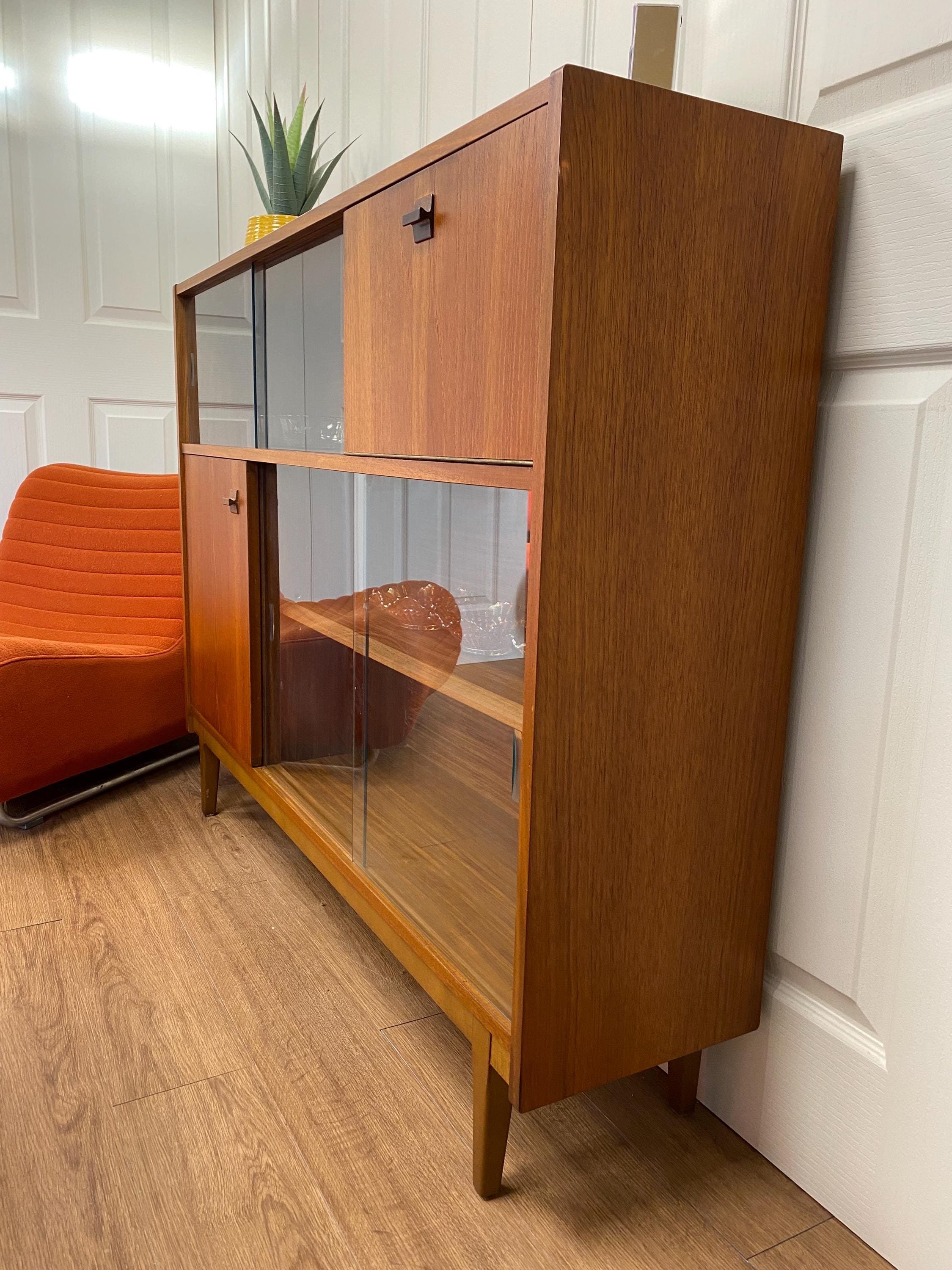 Vintage mid century 1960s Nathan teak glazed bookcase drinks cabinet
