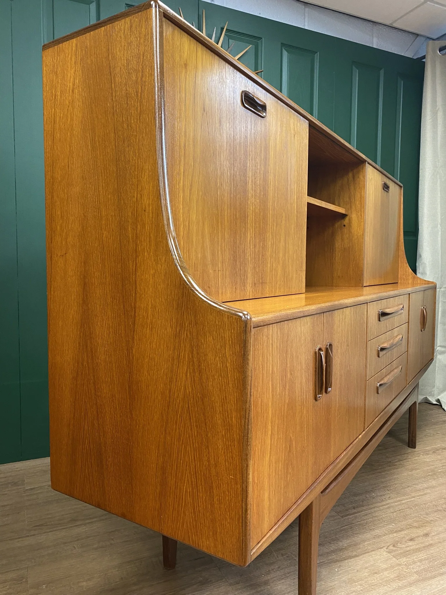 Restored 1960s GPlan Fresco teak highboard cocktail drinks cabinet sideboard
