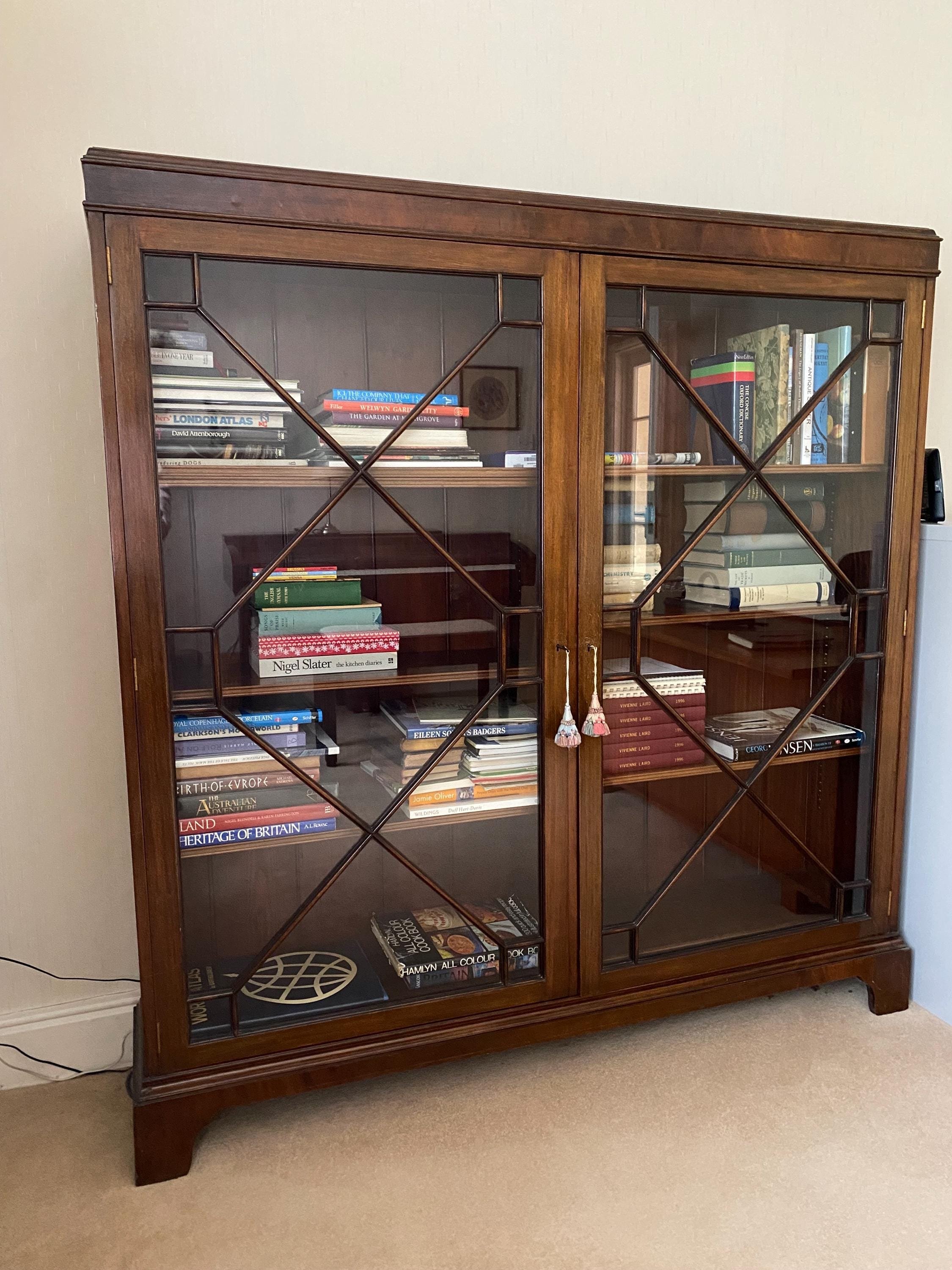 Antique Edwardian style 1940s mahogany glazed bookcase