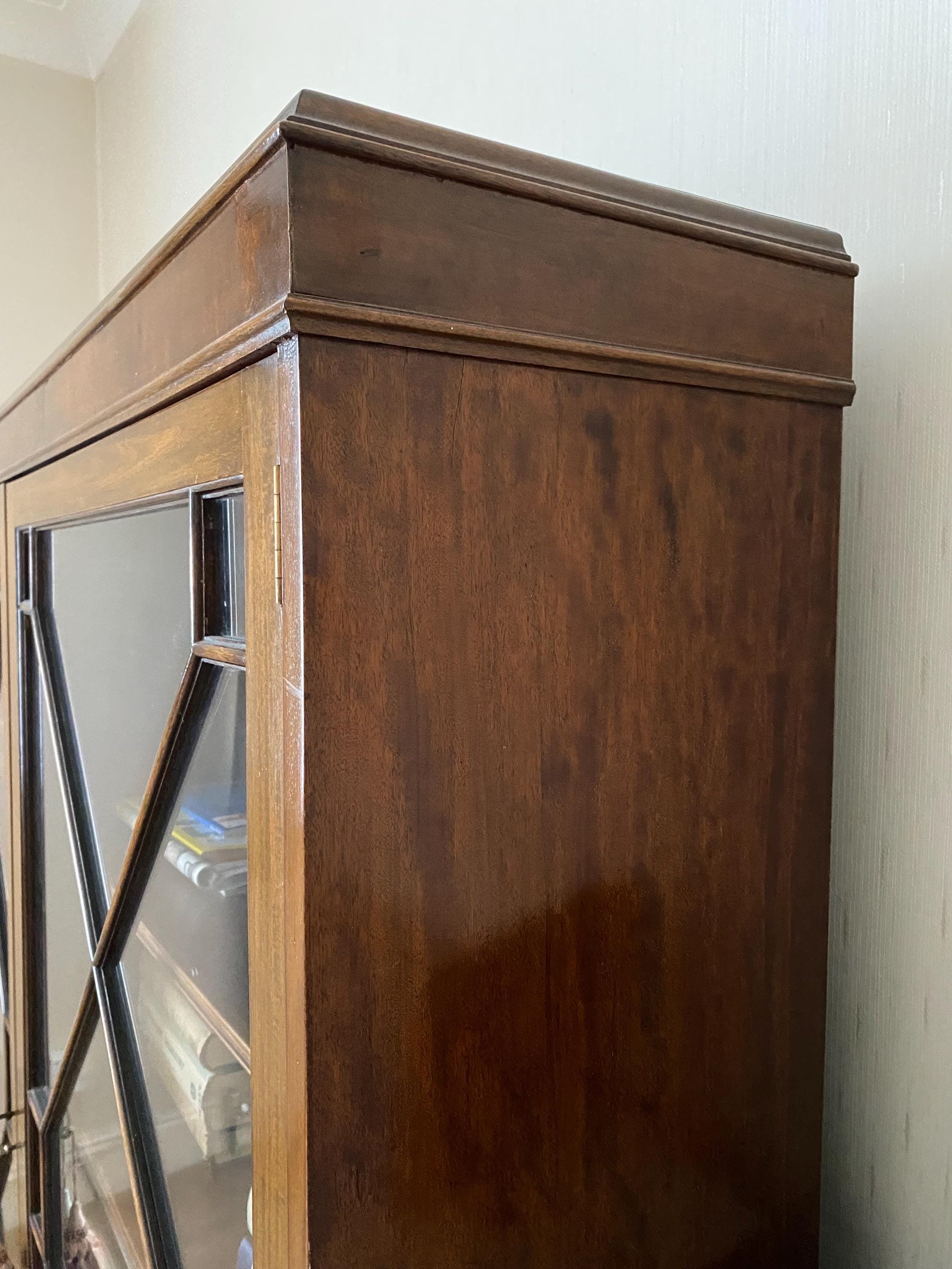 Antique Edwardian style 1940s mahogany glazed bookcase
