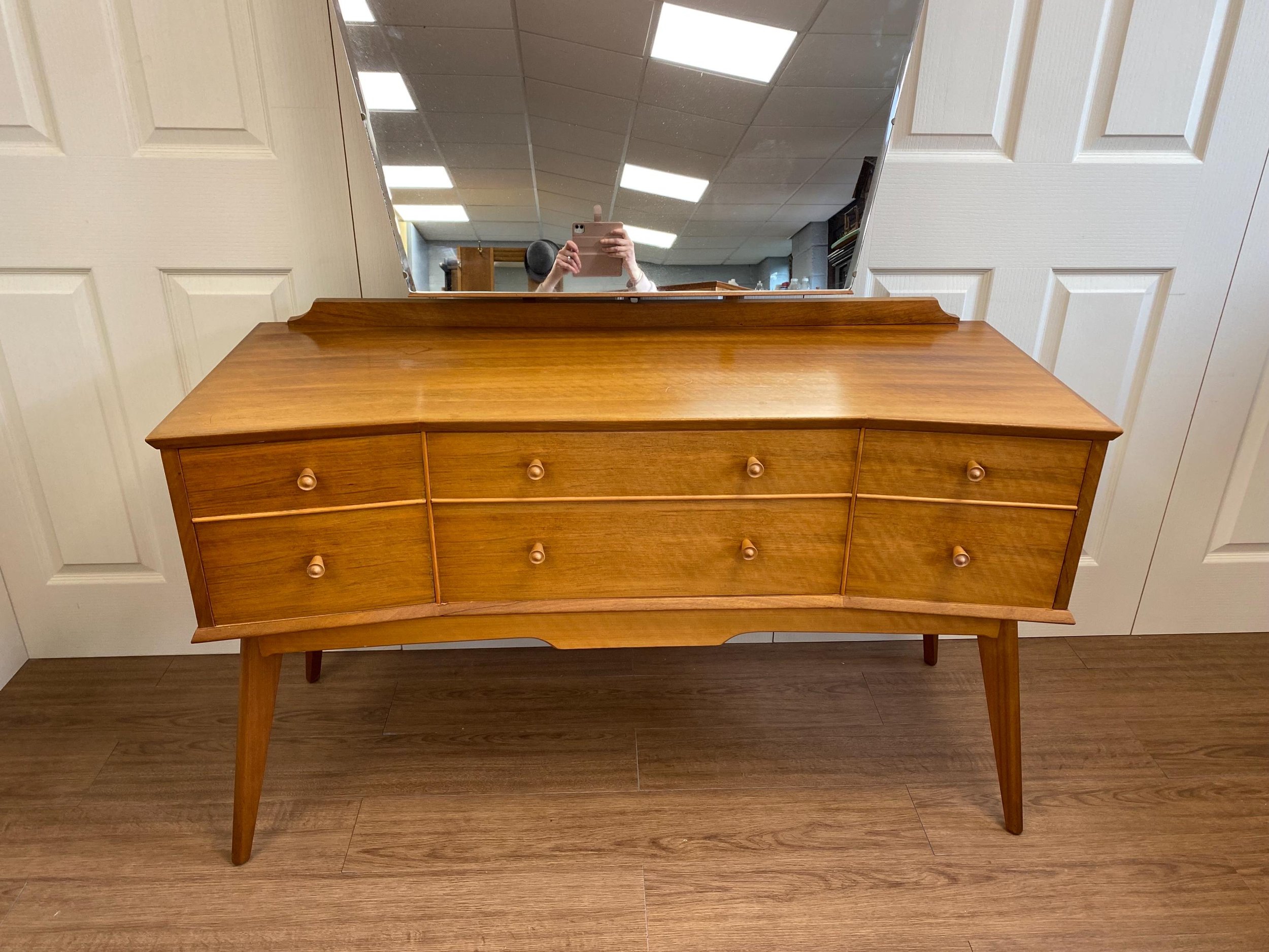Vintage mid century 1950s dressing table Alfred Cox walnut beech