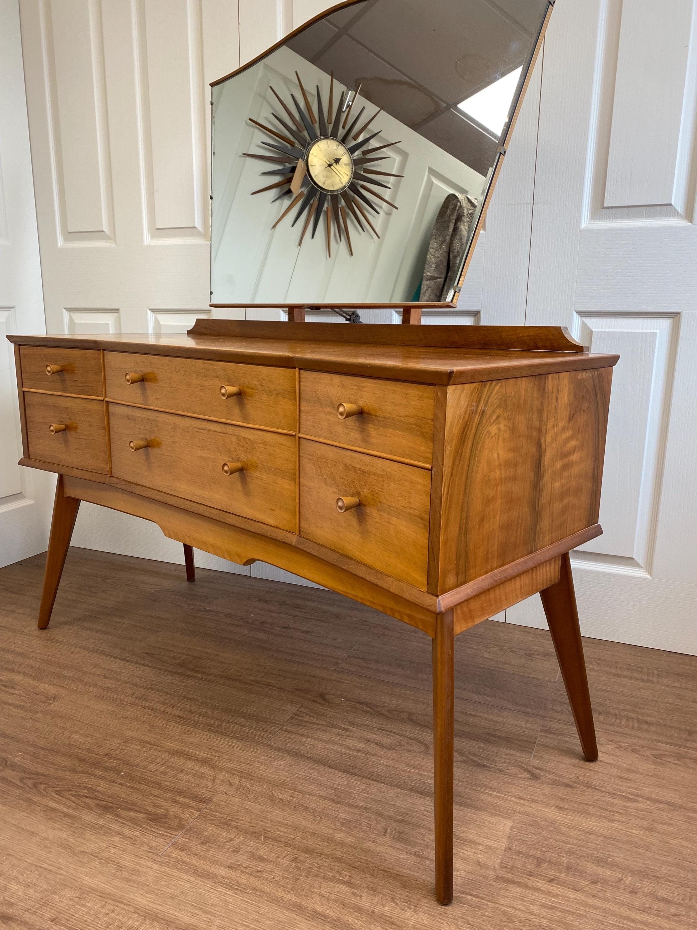 Vintage mid century 1950s dressing table Alfred Cox walnut beech