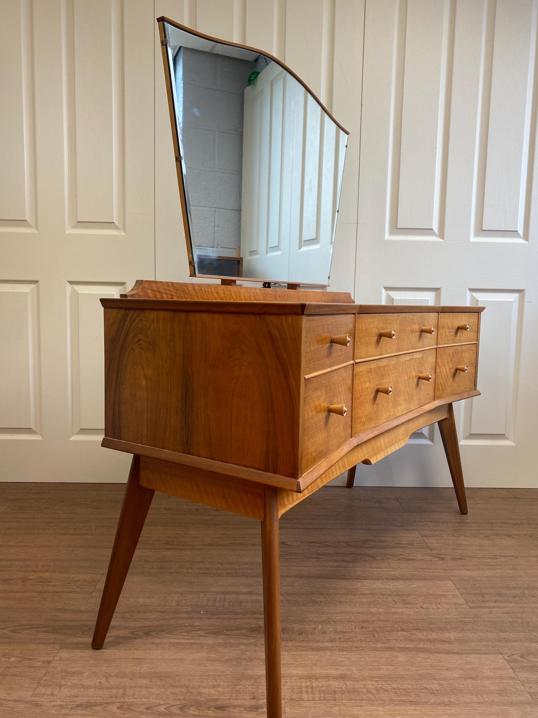 Vintage mid century 1950s dressing table Alfred Cox walnut beech