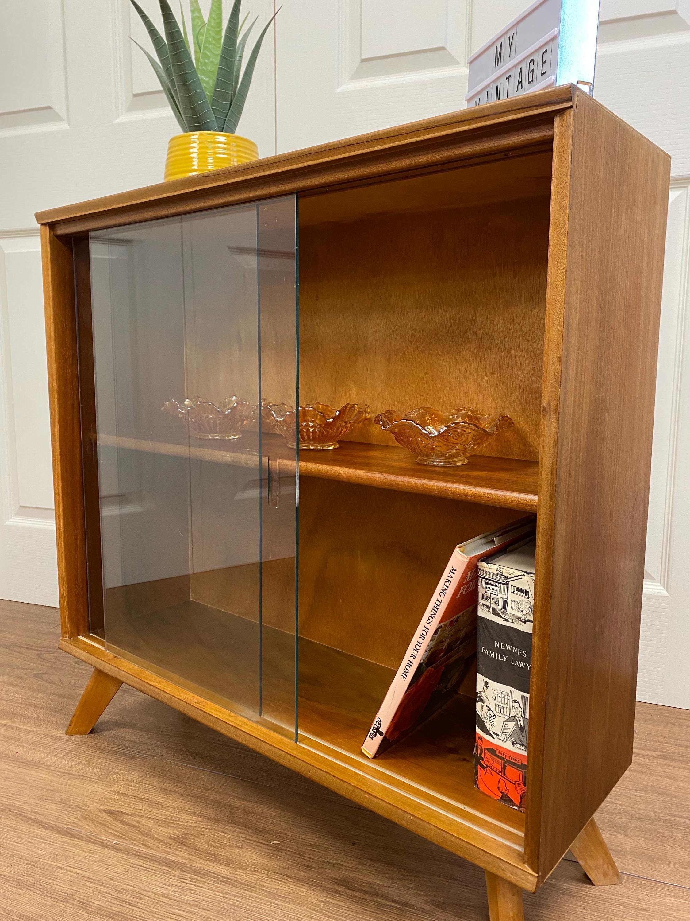 Vintage mid century Scandinavian Norsk teak glazed bookcase