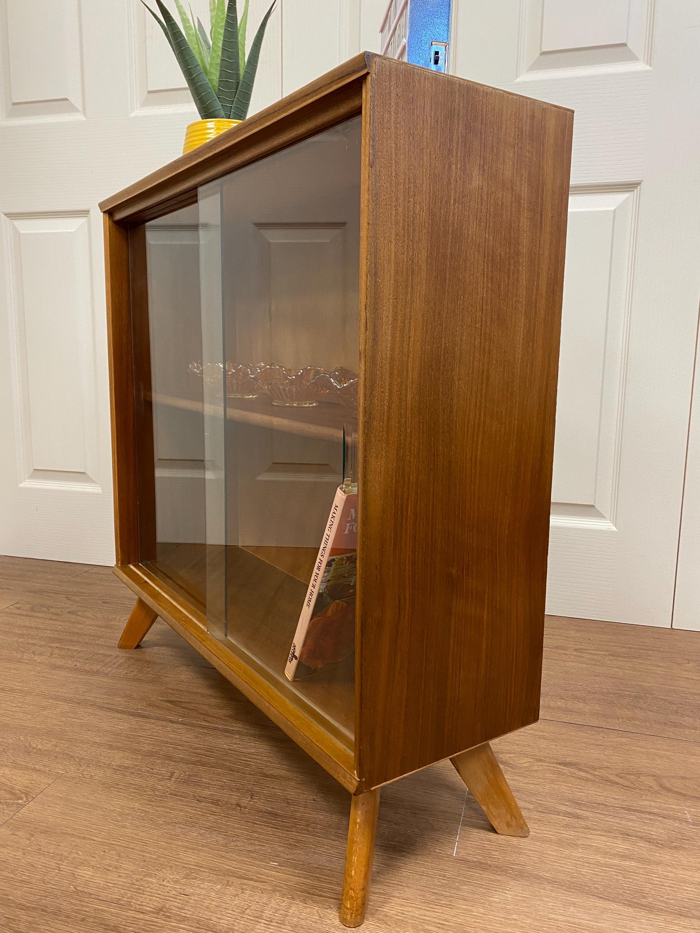 Vintage mid century Scandinavian Norsk teak glazed bookcase