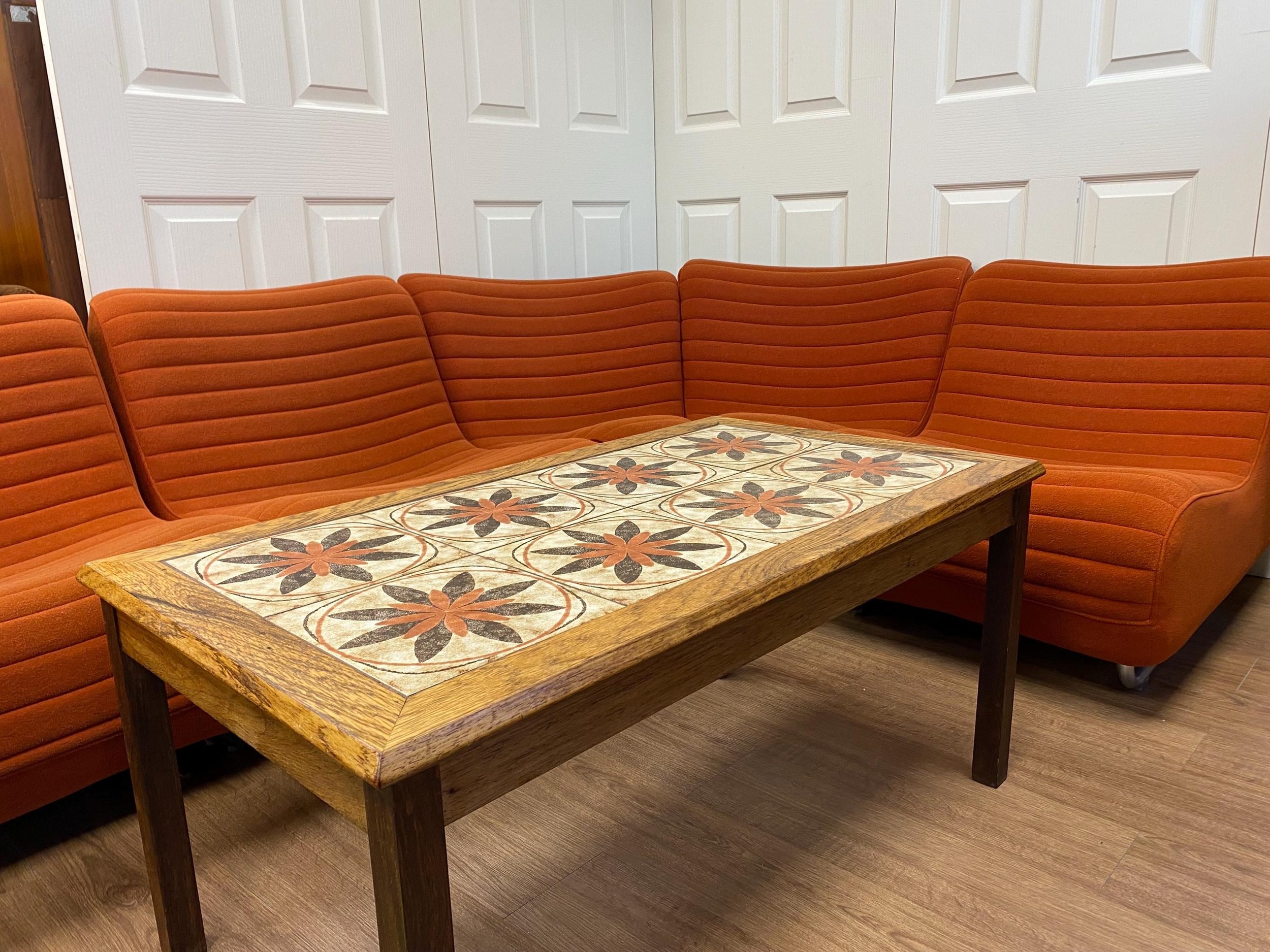 Retro mid century 1970s tile top coffee table brown burnt orange