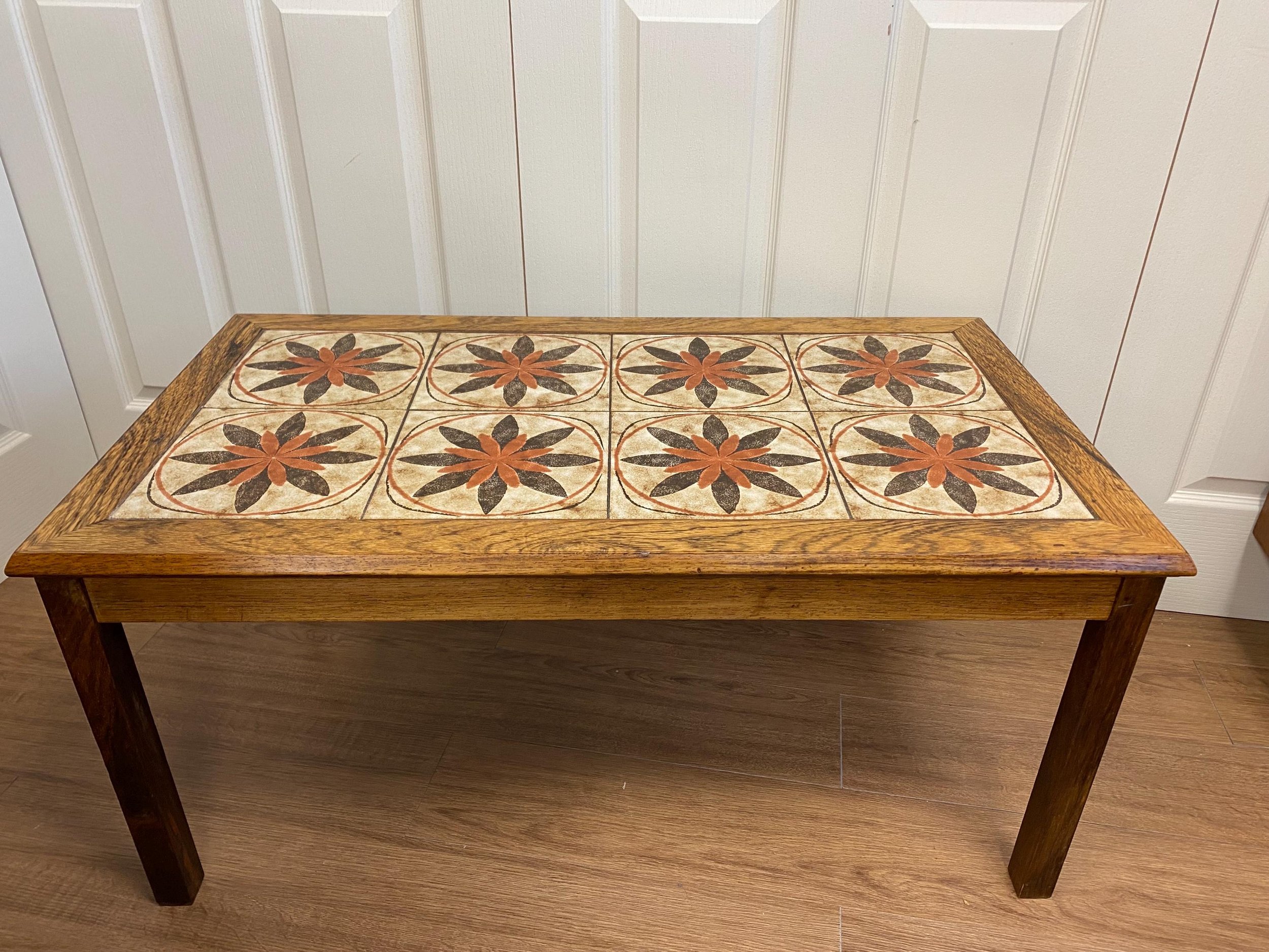 Retro mid century 1970s tile top coffee table brown burnt orange