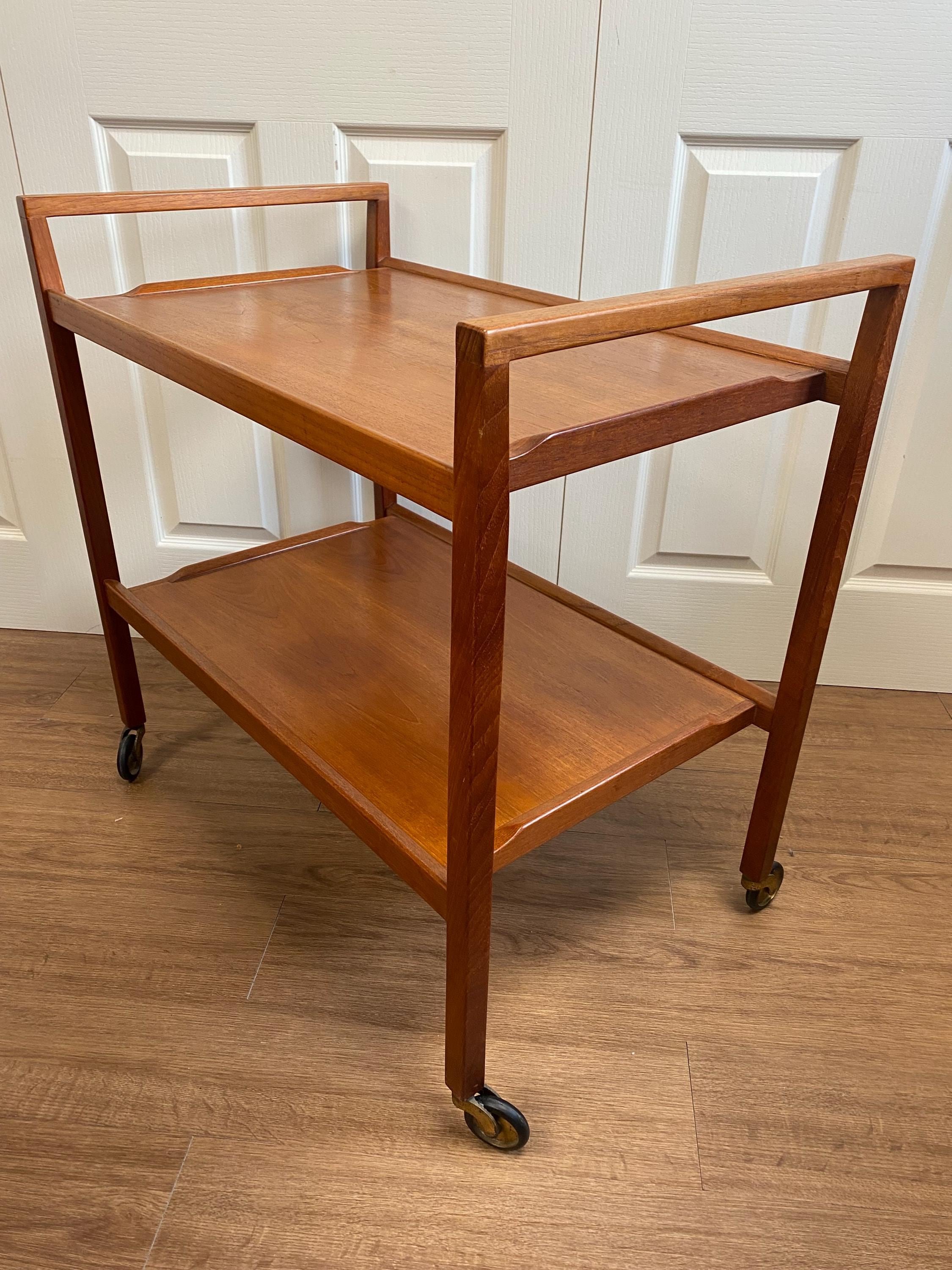 Vintage mid century 1960s teak trolley bar cart