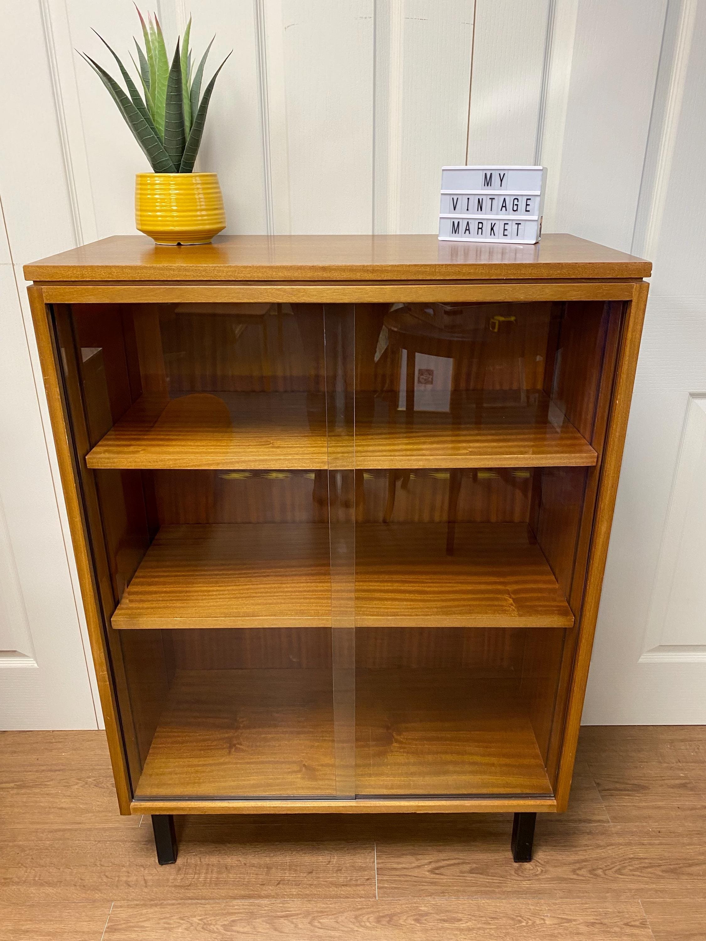 Mid century teak glazed sliding door bookcase