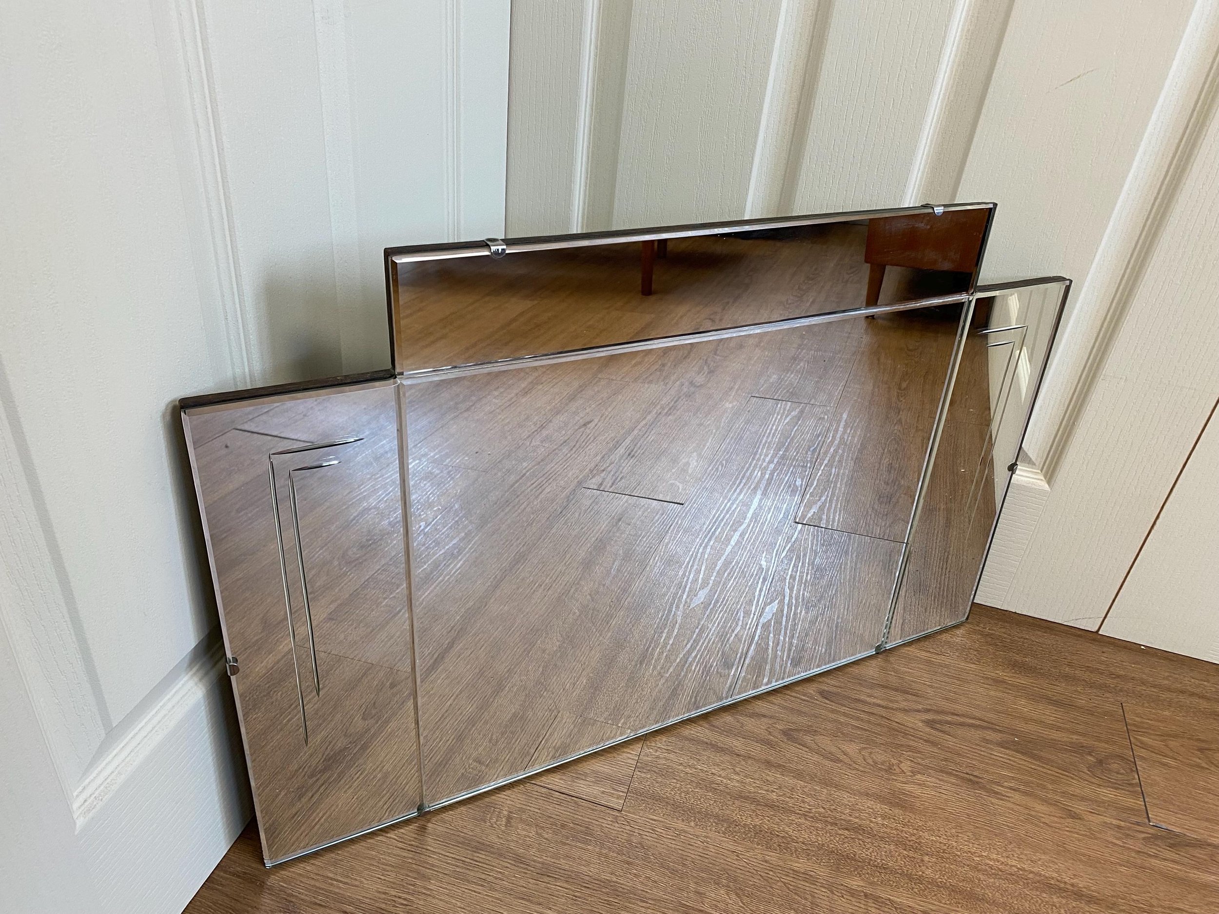 Art Deco 1930s cut glass geometric frameless bevelled wall mantle mirror