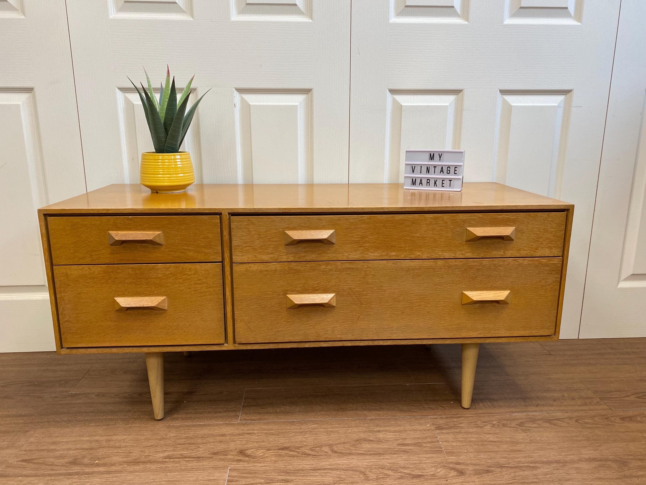 Mid century Stag oak chest of drawers designed by John & Sylvia Reid