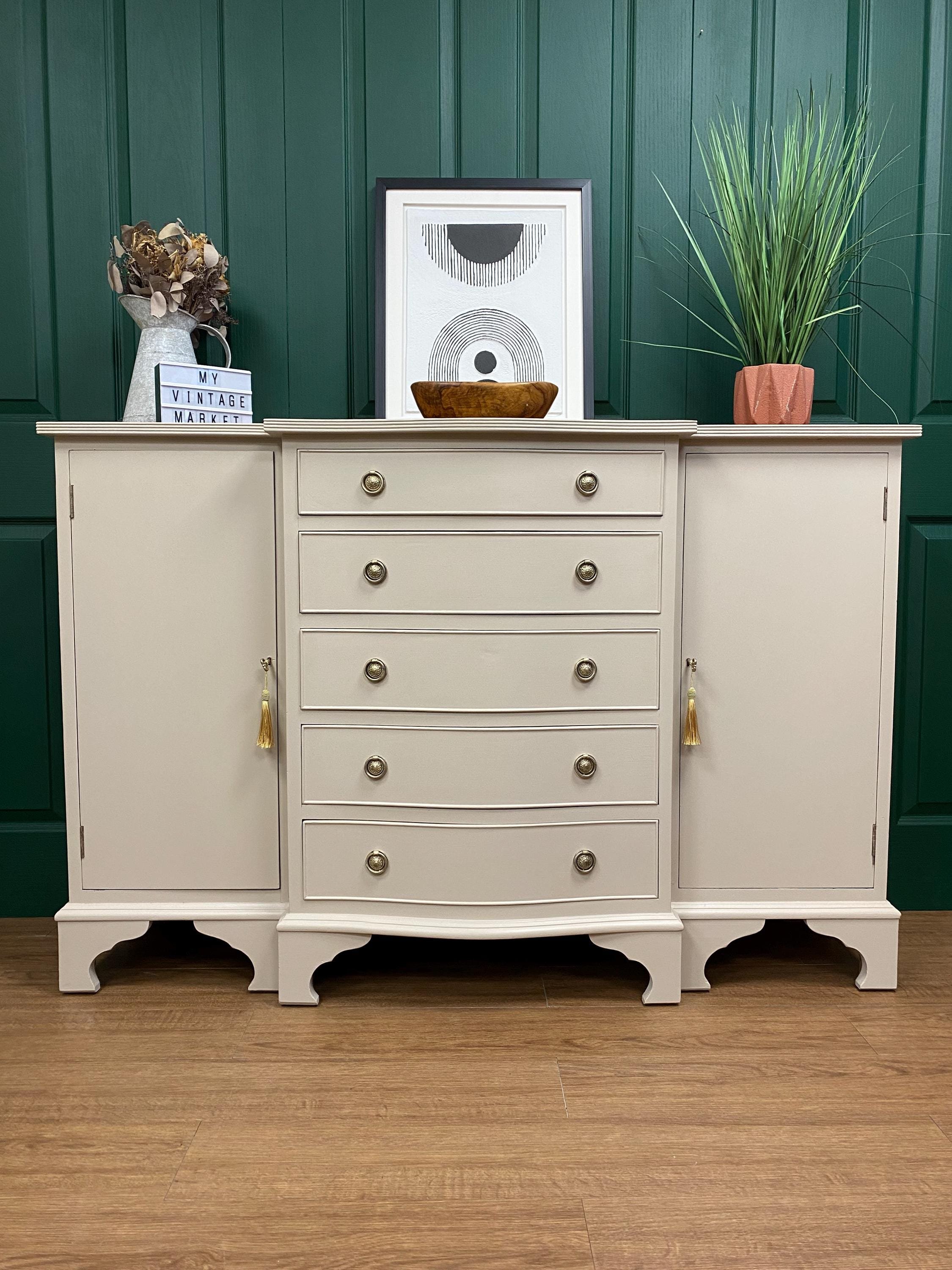 Vintage refurbished serpentine antique style sideboard bow front stone and gold