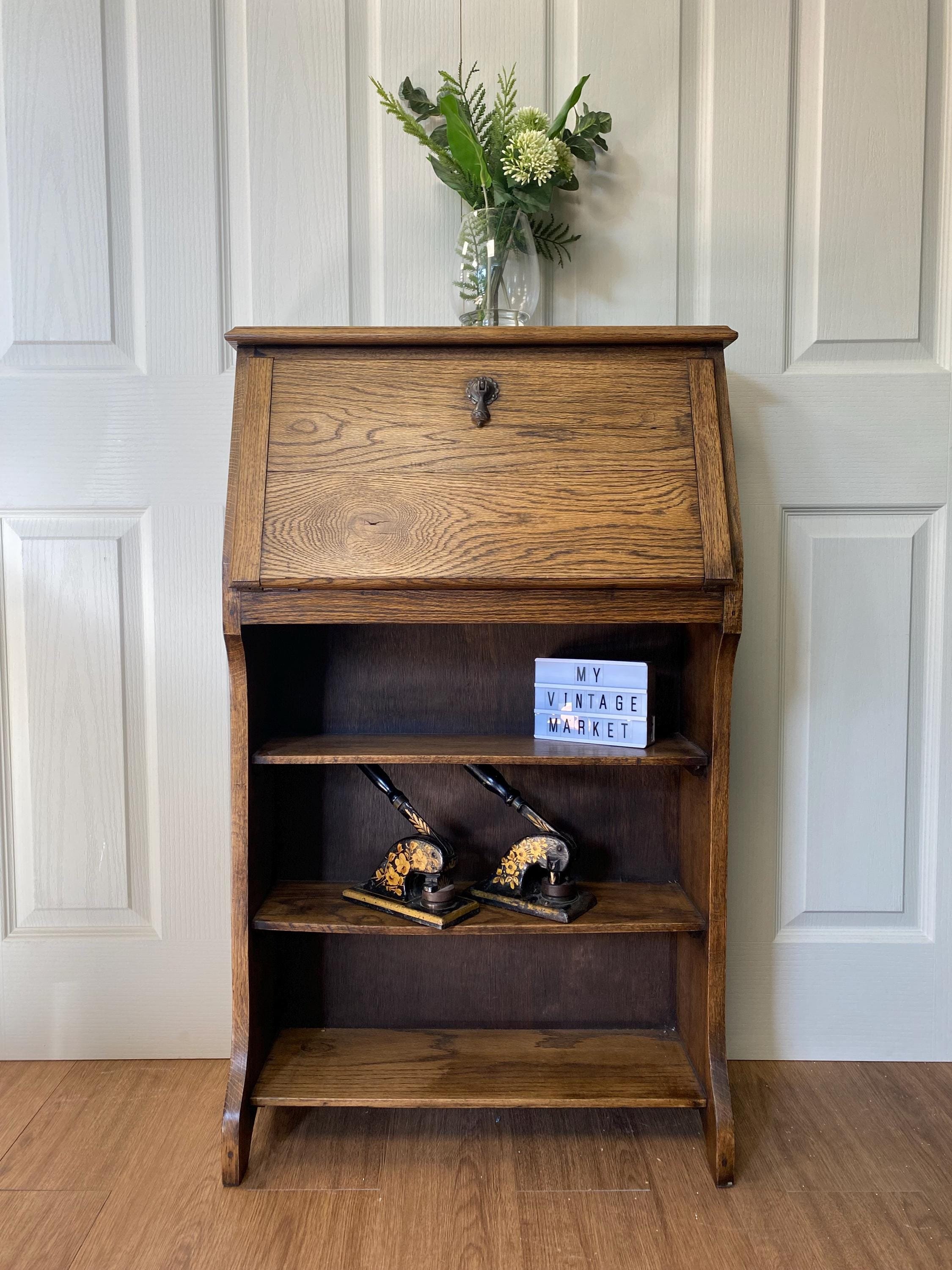 Antique Edwardian Arts and Crafts Oak Bureau Bookcase