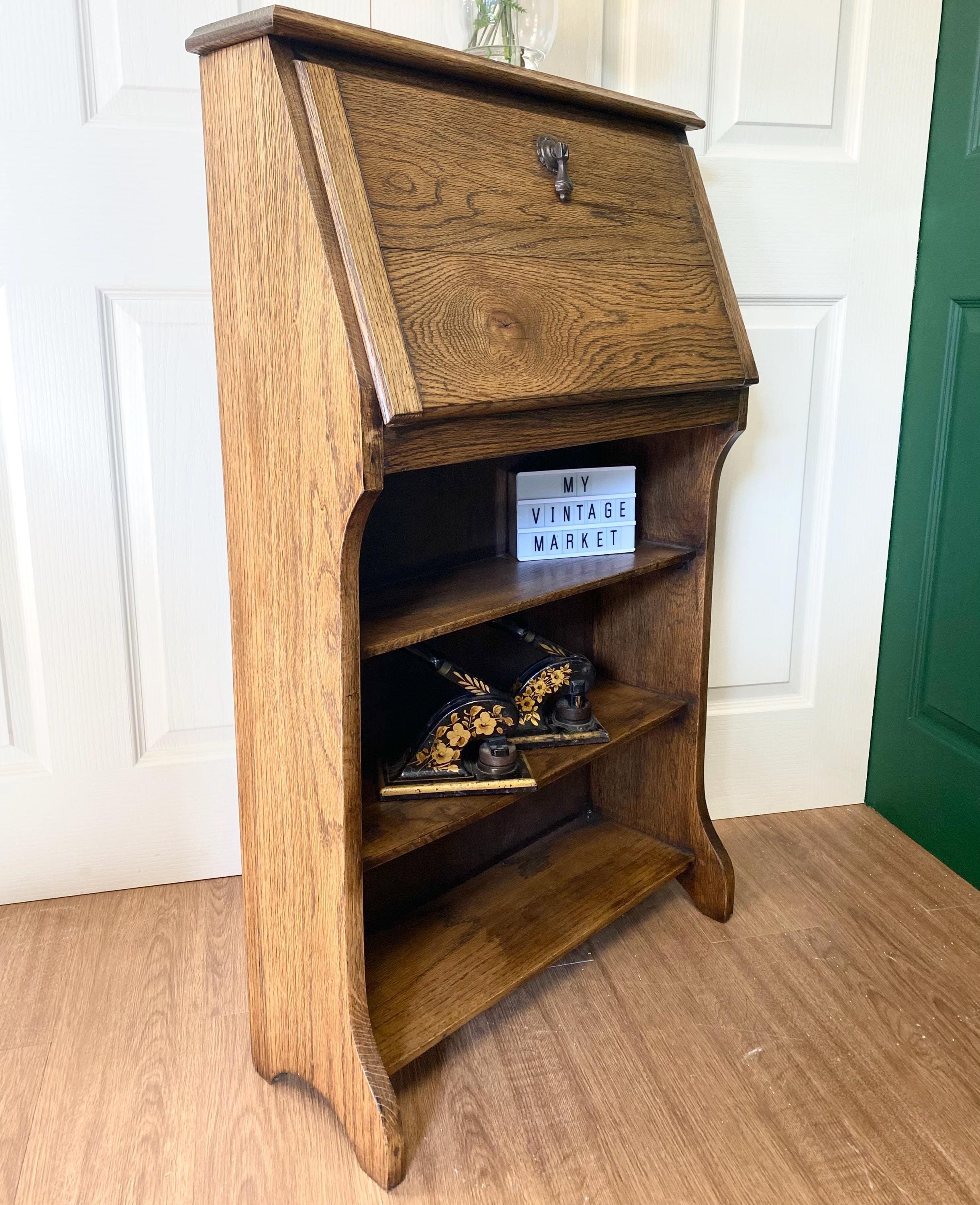 Antique Edwardian Arts and Crafts Oak Bureau Bookcase