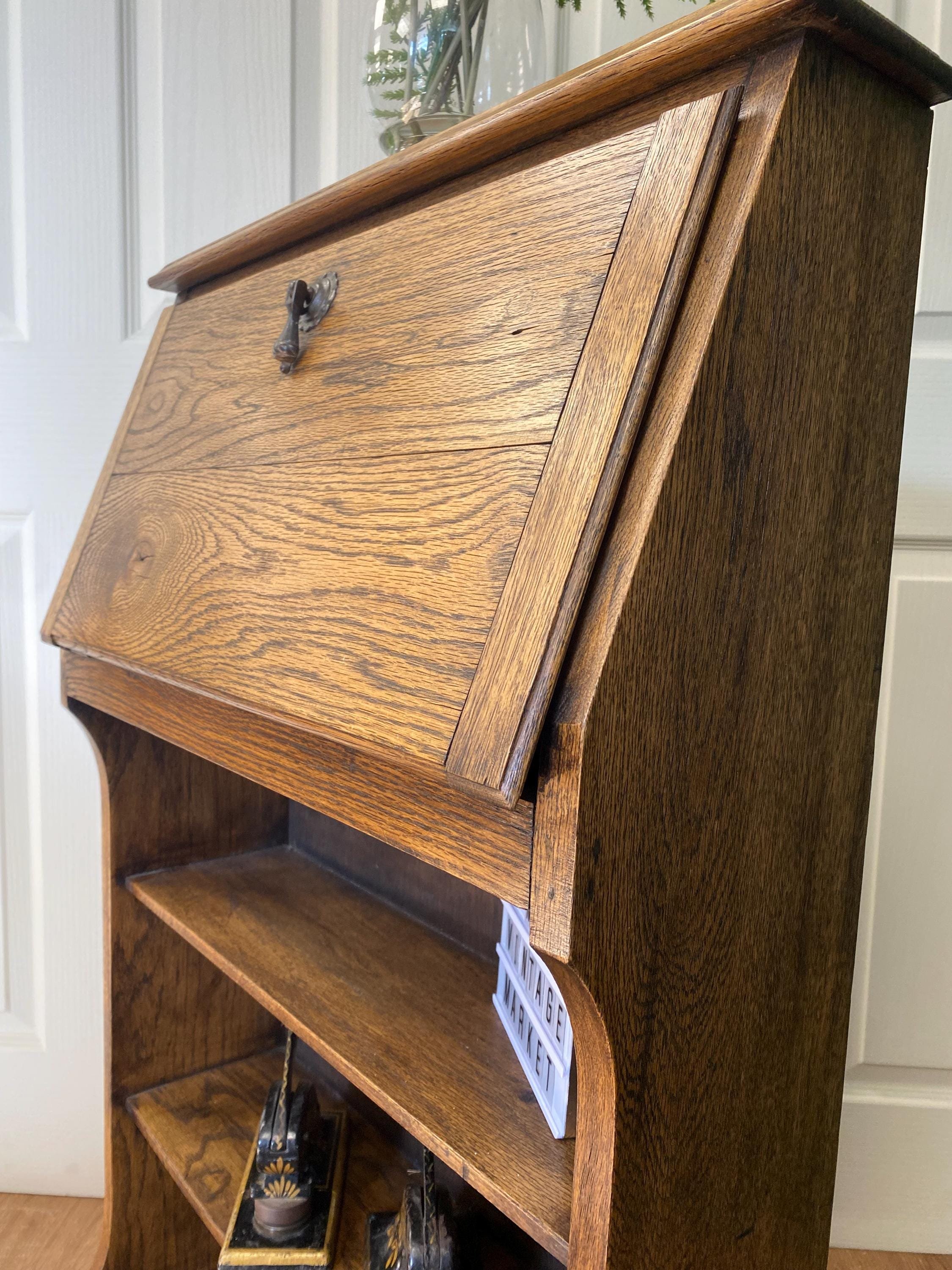 Antique Edwardian Arts and Crafts Oak Bureau Bookcase