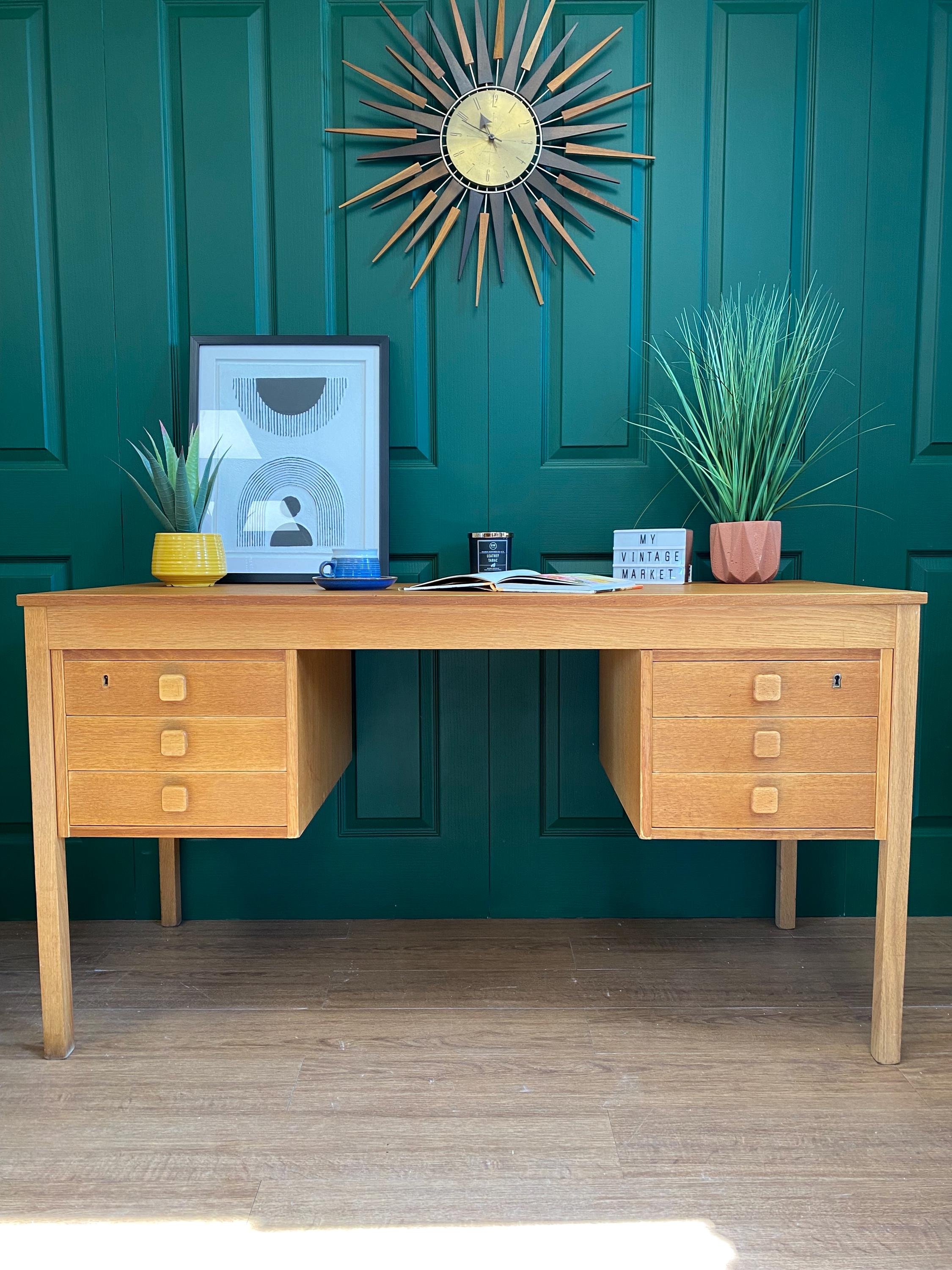 Vintage mid century 1960s Danish teak writing desk by Domino Mobler, Denmark. Restored
