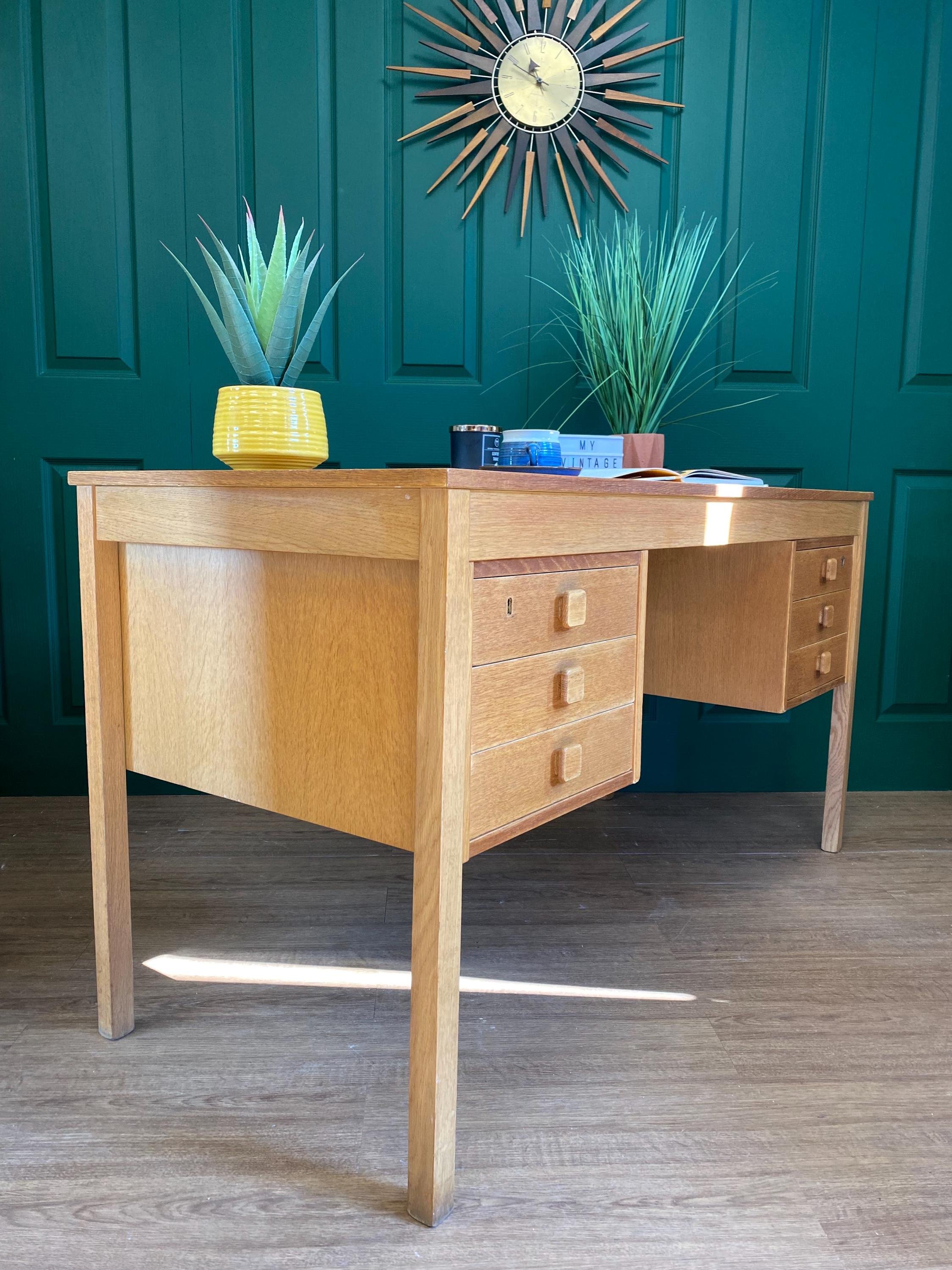 Vintage mid century 1960s Danish teak writing desk by Domino Mobler, Denmark. Restored