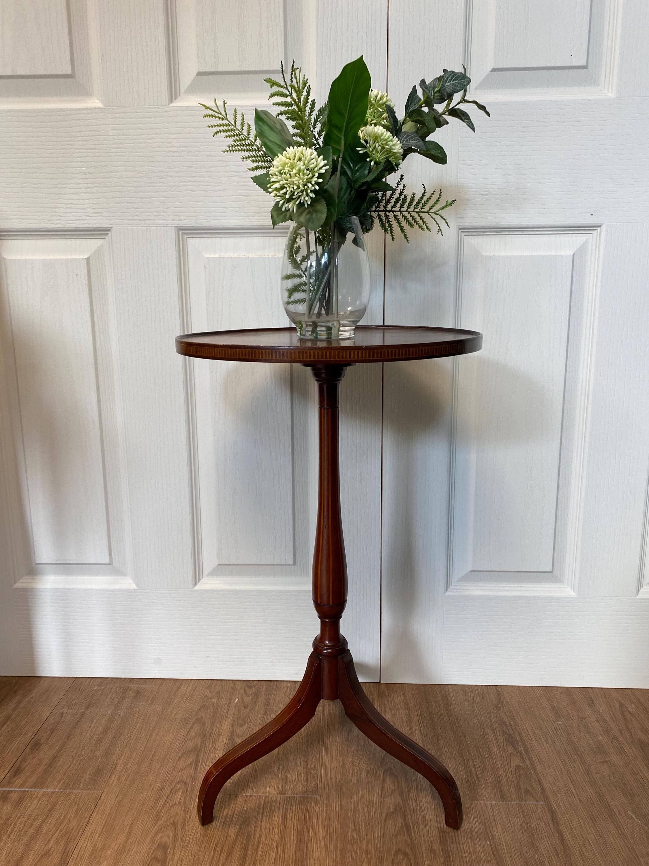Edwardian Mahogany Inlaid Circular Occasional Table Side Table Pot Table