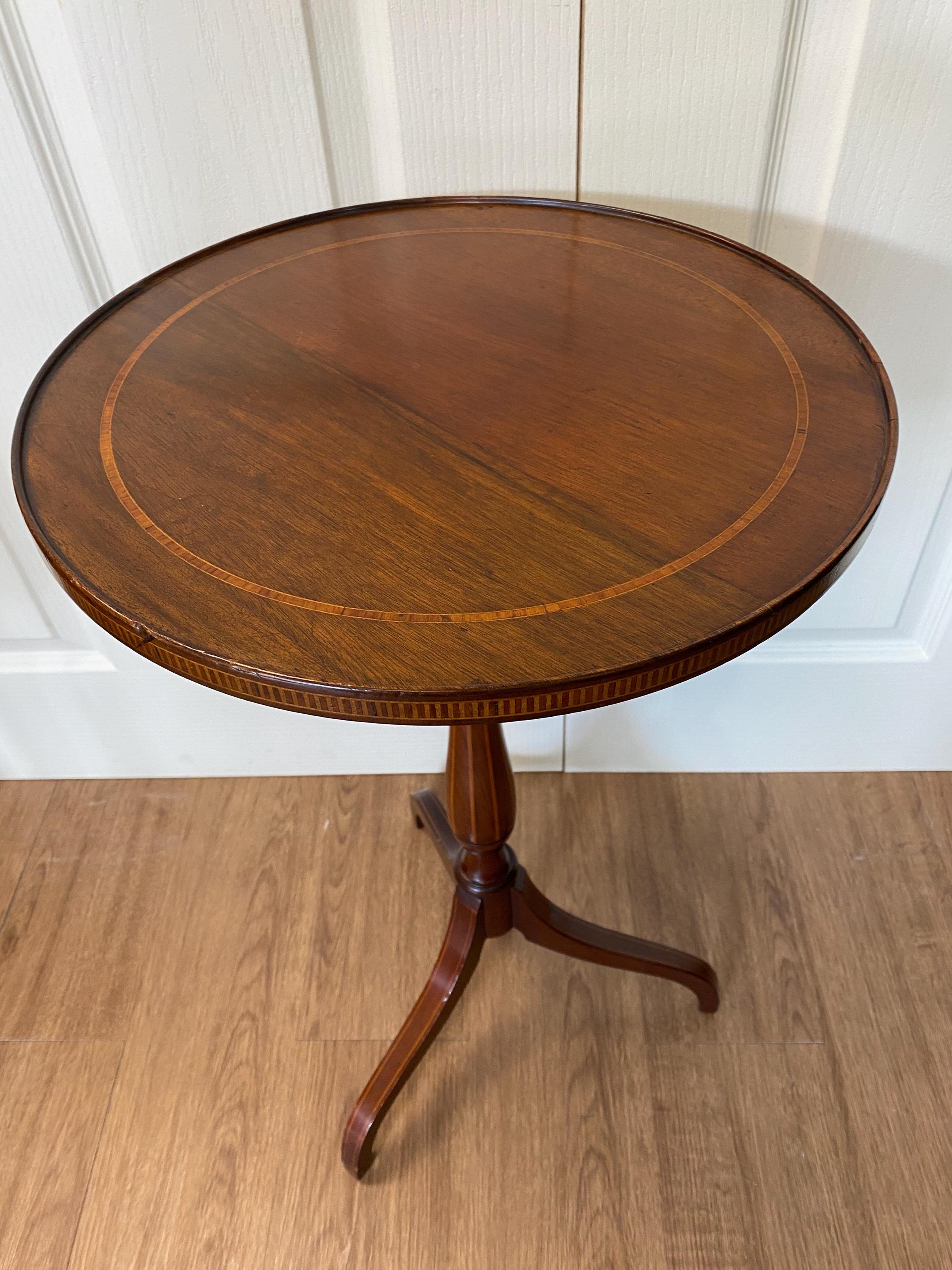 Edwardian Mahogany Inlaid Circular Occasional Table Side Table Pot Table
